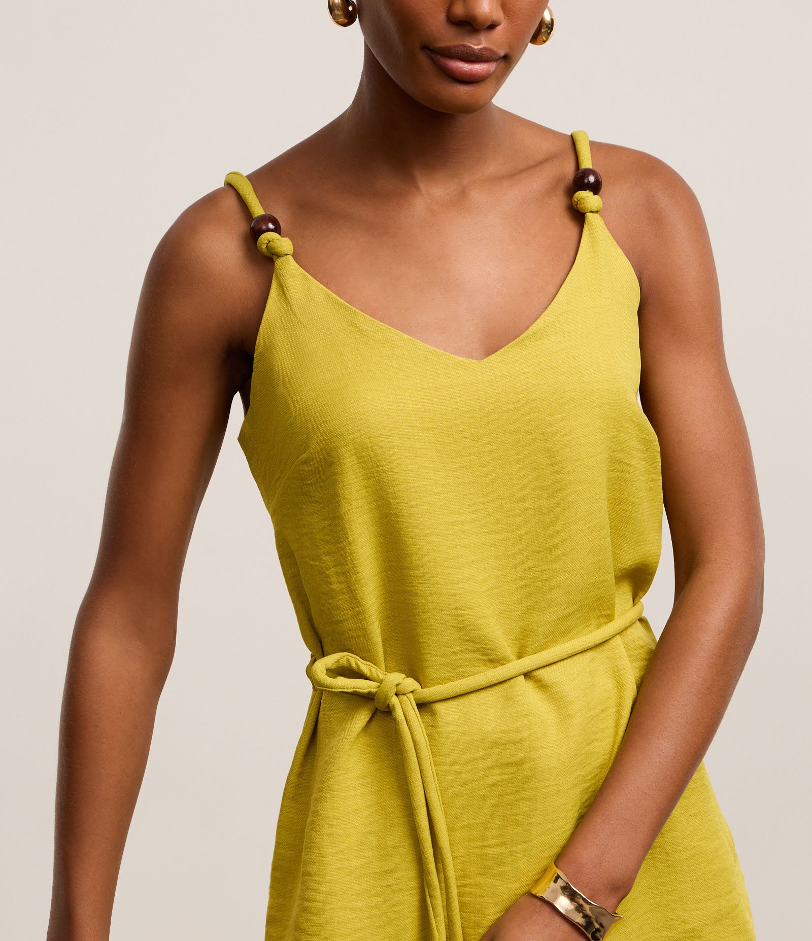 Blusa Longa em Crepe com Amarração e Miçanga na Alça Verde 4