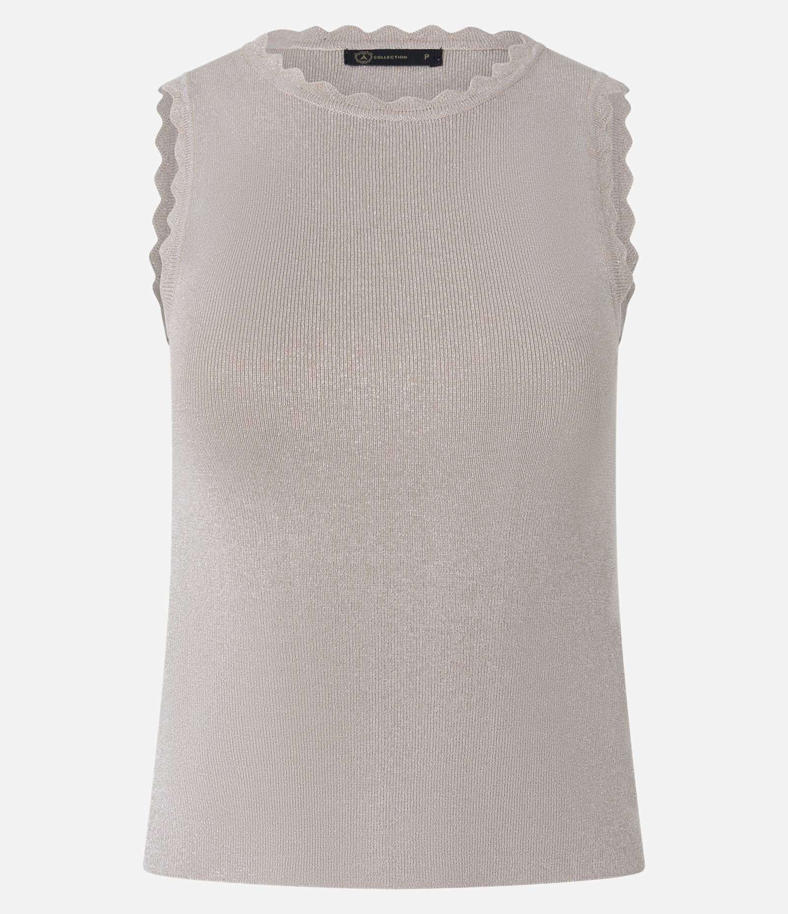 Blusa em Tricô com Fios Metalizados e Relevos na Gola Bege 1