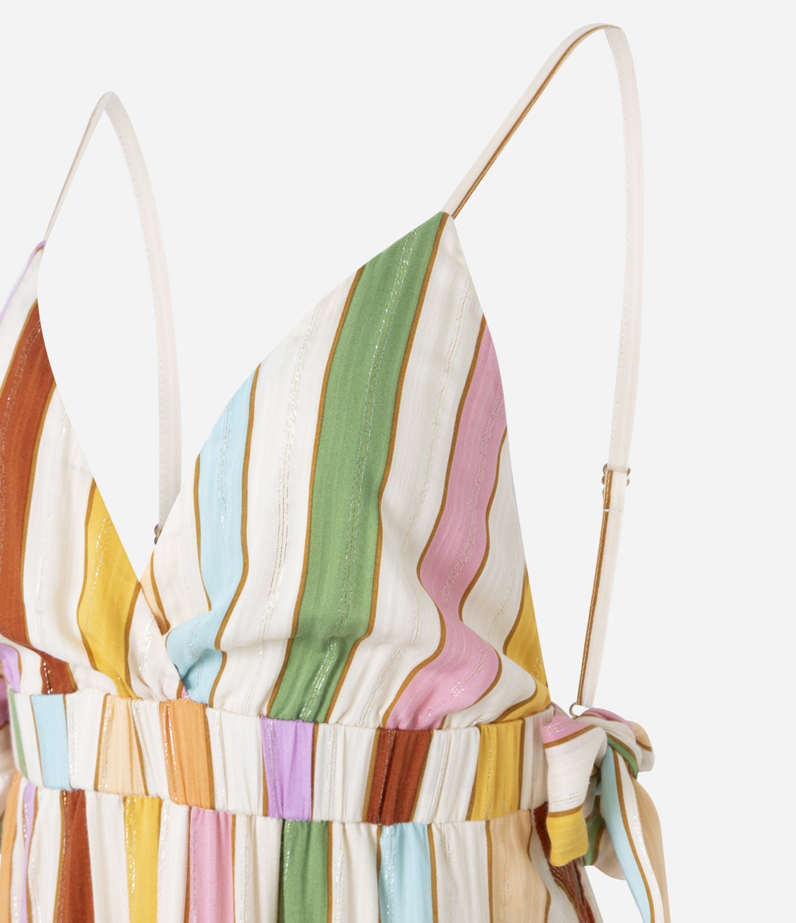 Vestido Evasê Long Midi em Chalis com Estampa de Listras Multicores 2