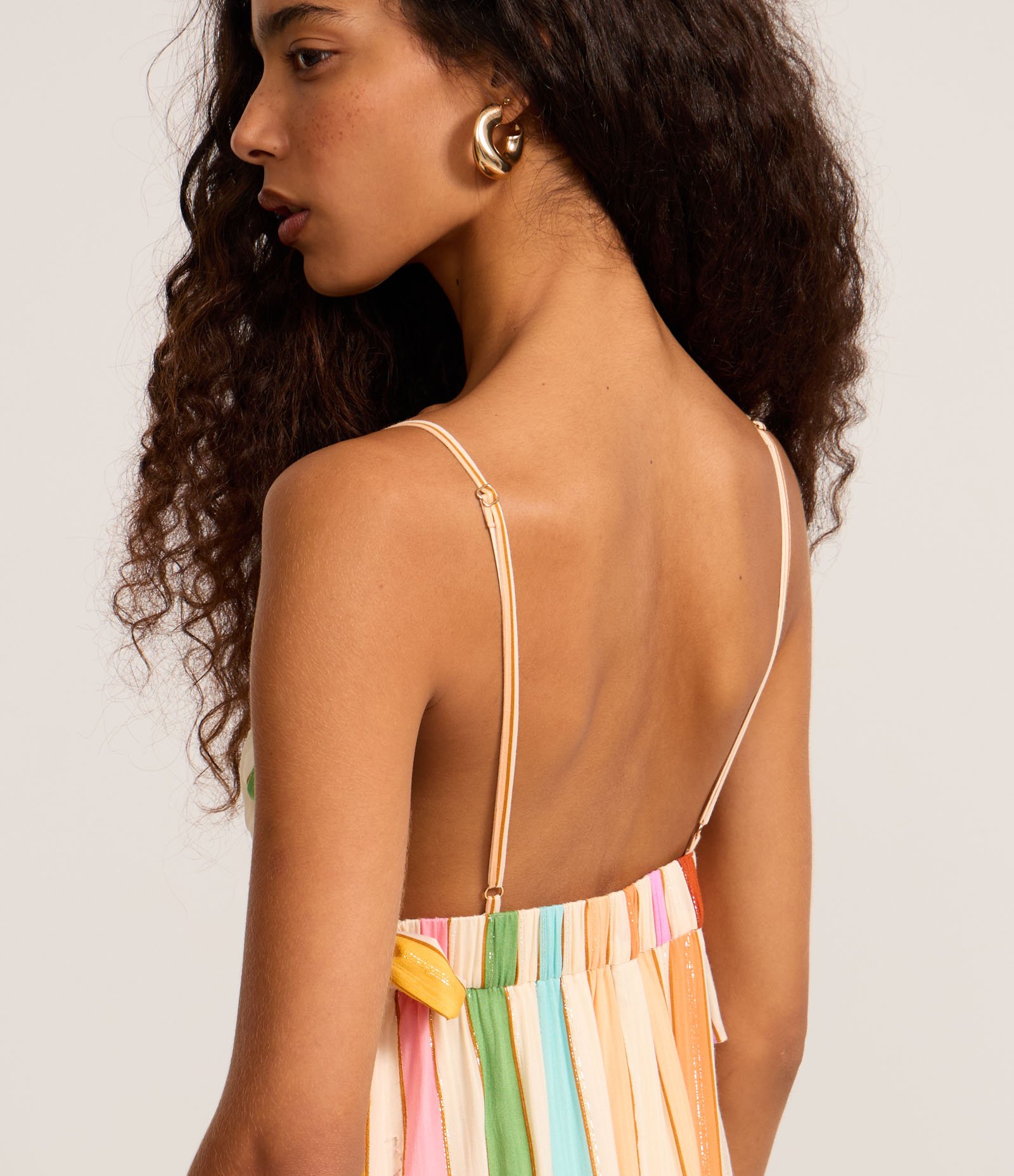 Vestido Evasê Long Midi em Chalis com Estampa de Listras Multicores 4