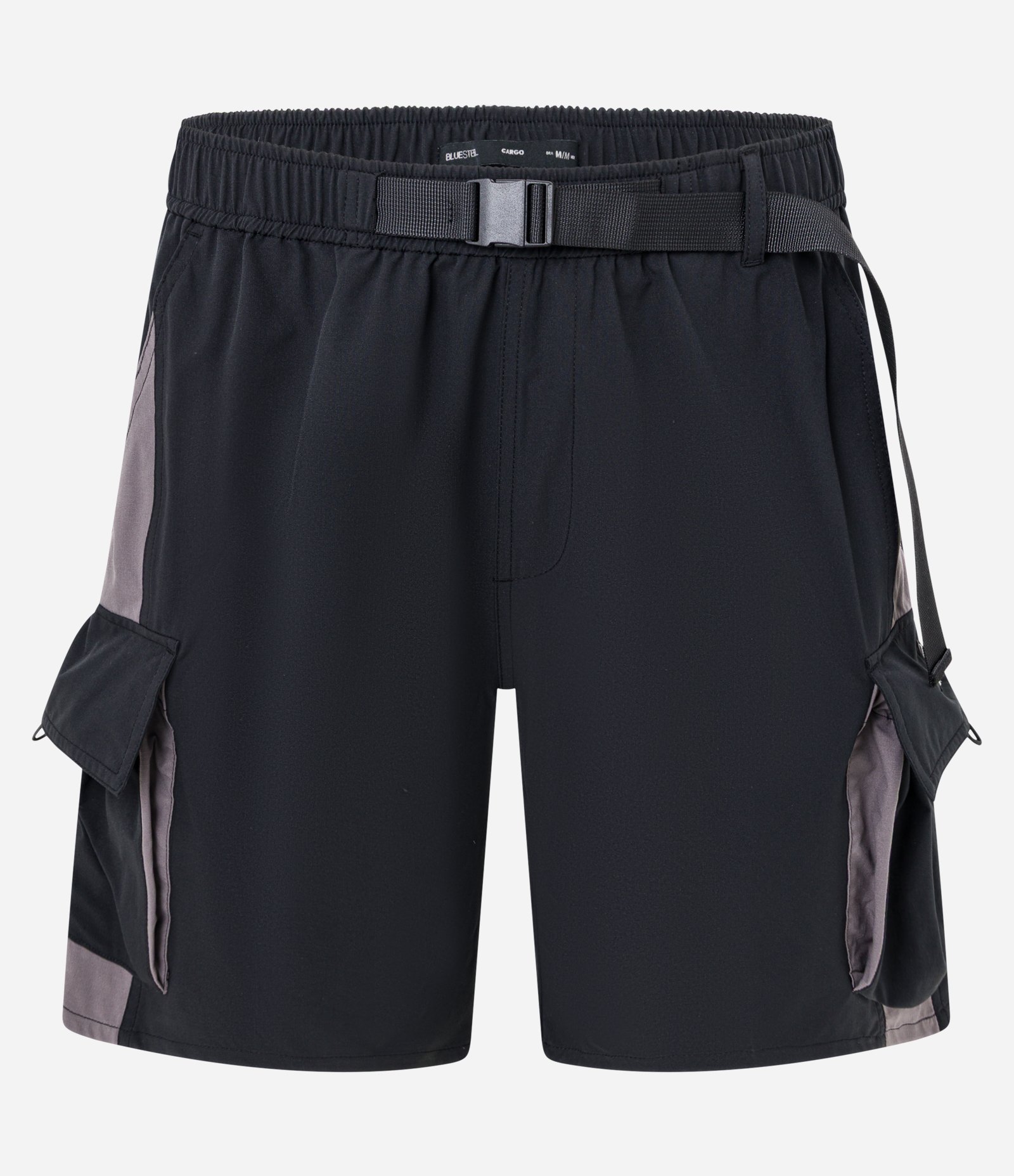 Bermuda Baggy com Cós Elástico Cinto Ajustável e Bolso Cargo Preto 2