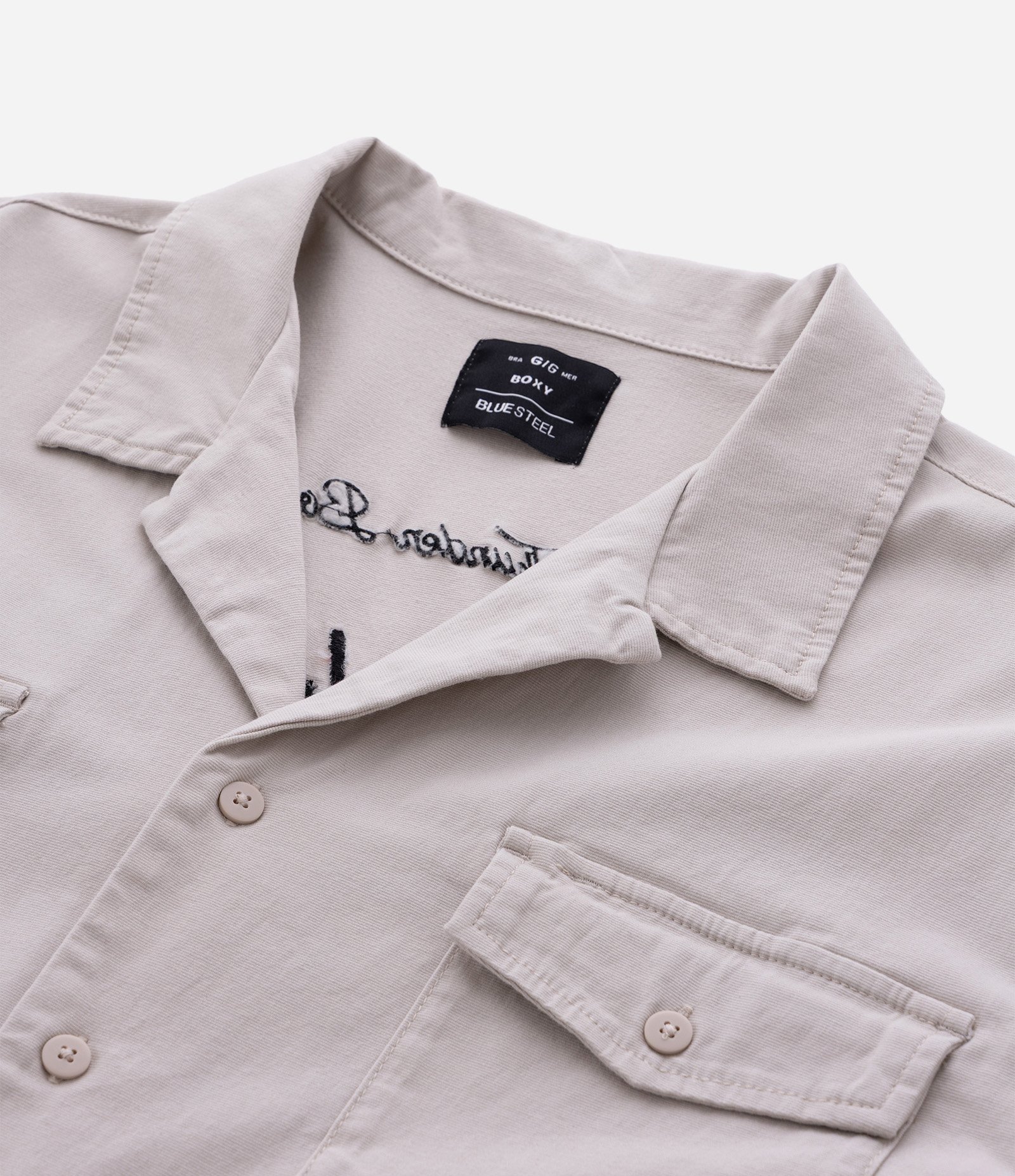 Camisa Boxy em Algodão Texturizado e Estampa Lettering Bordado Cinza Claro 6