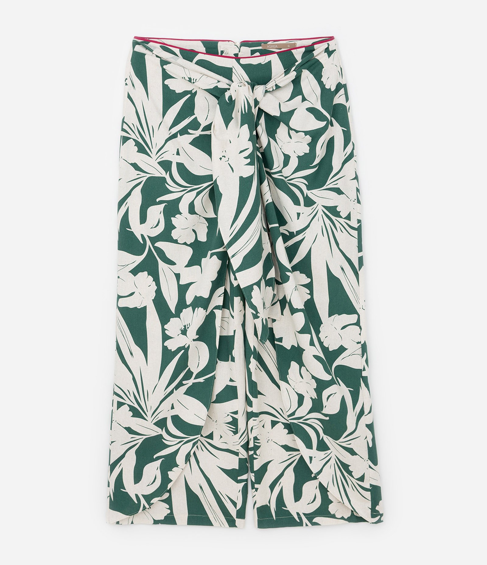 Calça Pareô em Viscolinho com Estampa de Folhagem Curve & Plus Size Verde 5