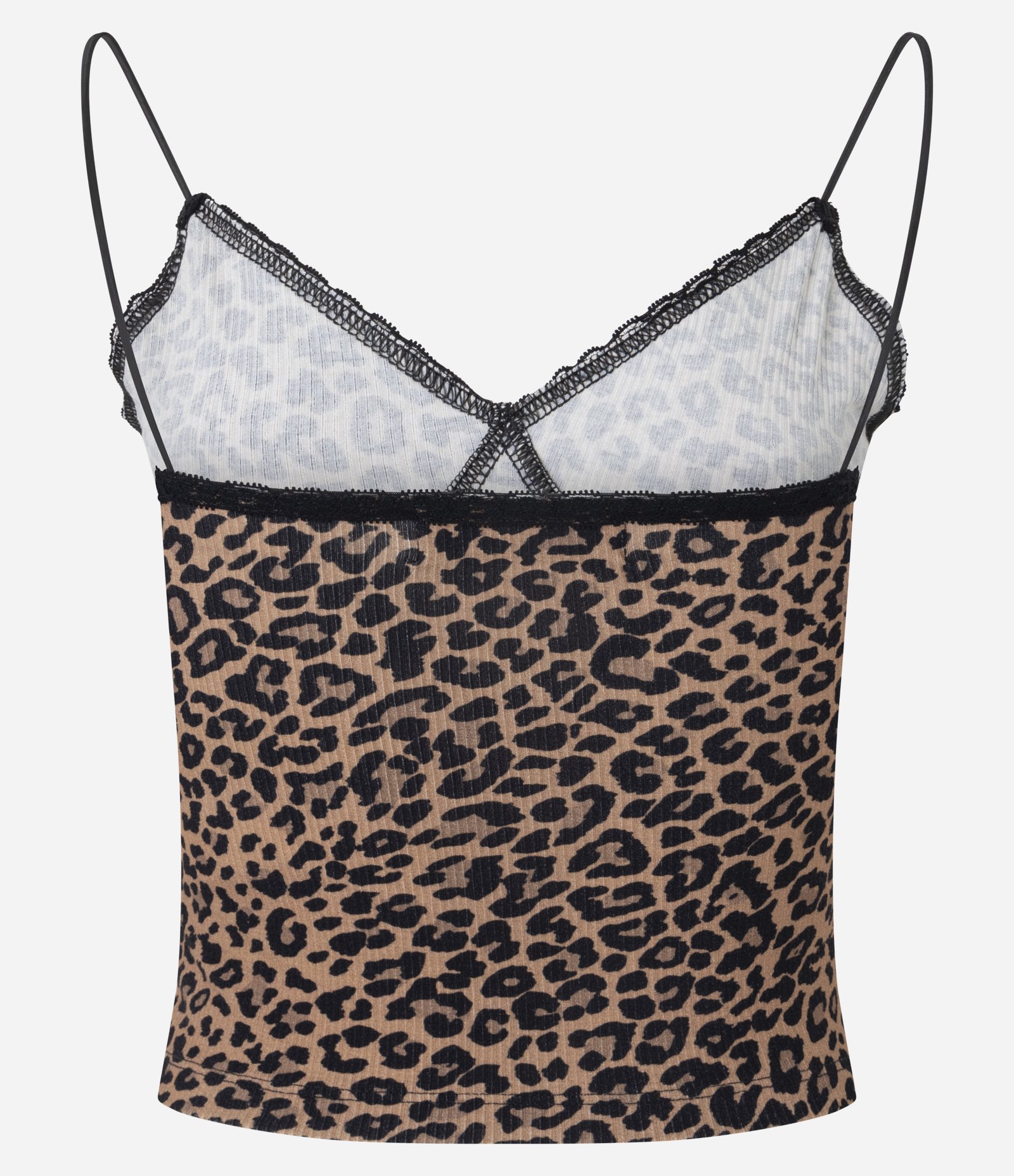 Blusa Alça Fina com Decote em V Rendado e Estampa Animal Print Onça Marrom/Preto 6