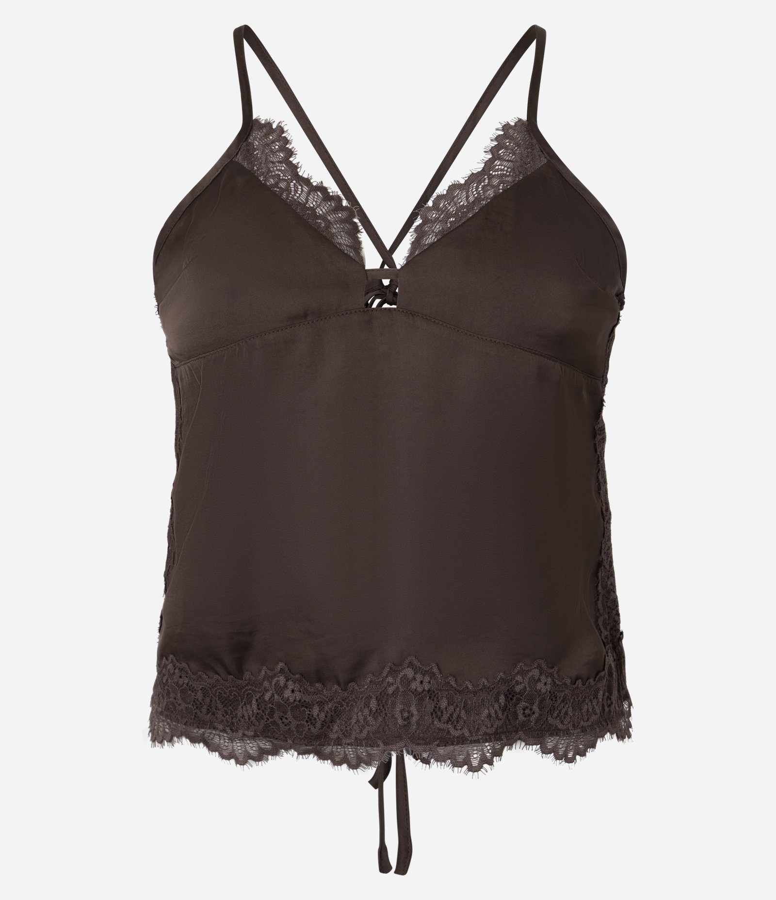 Blusa em Cetim com Detalhe em Renda Marrom 8