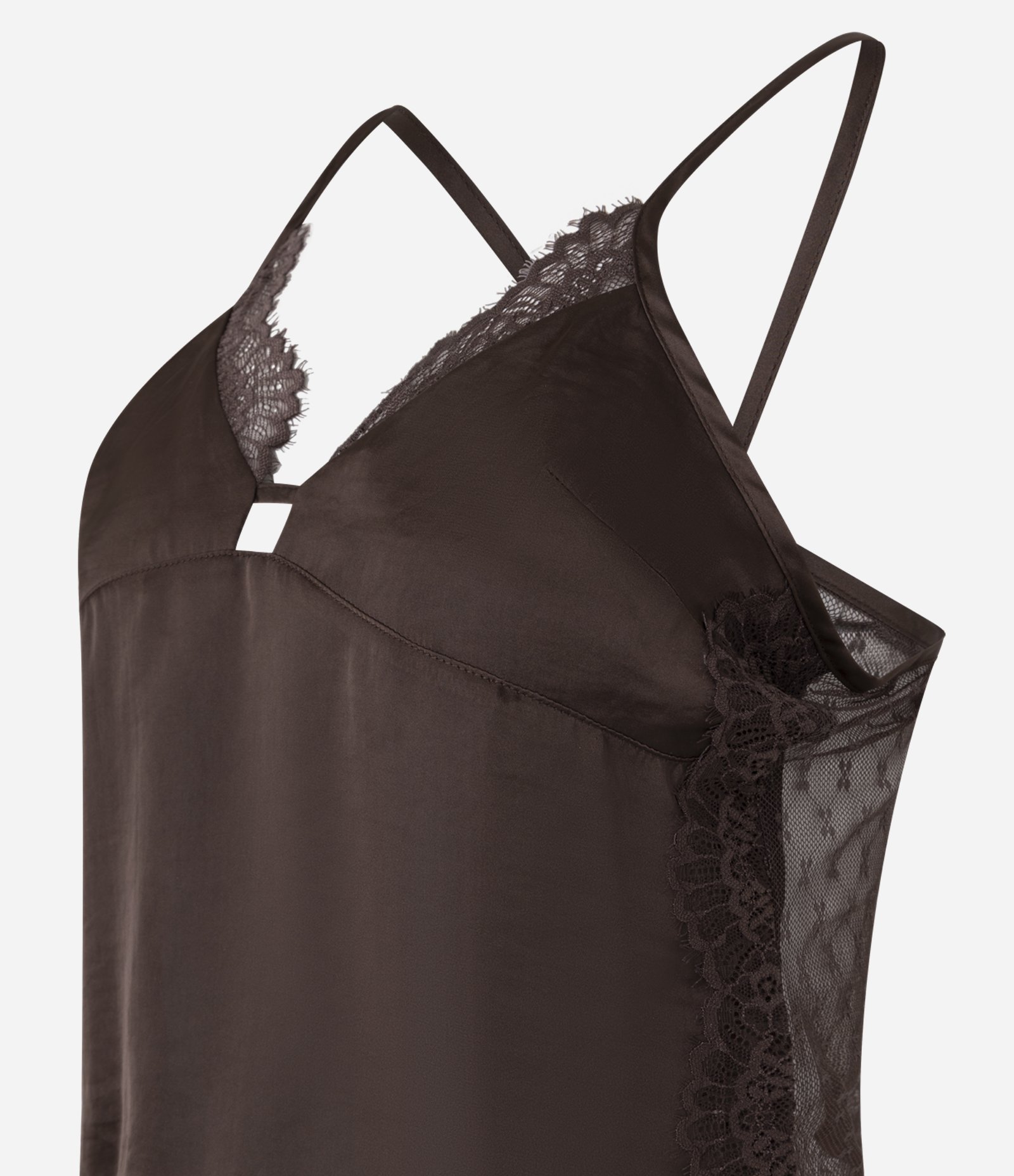 Blusa em Cetim com Detalhe em Renda Marrom 9