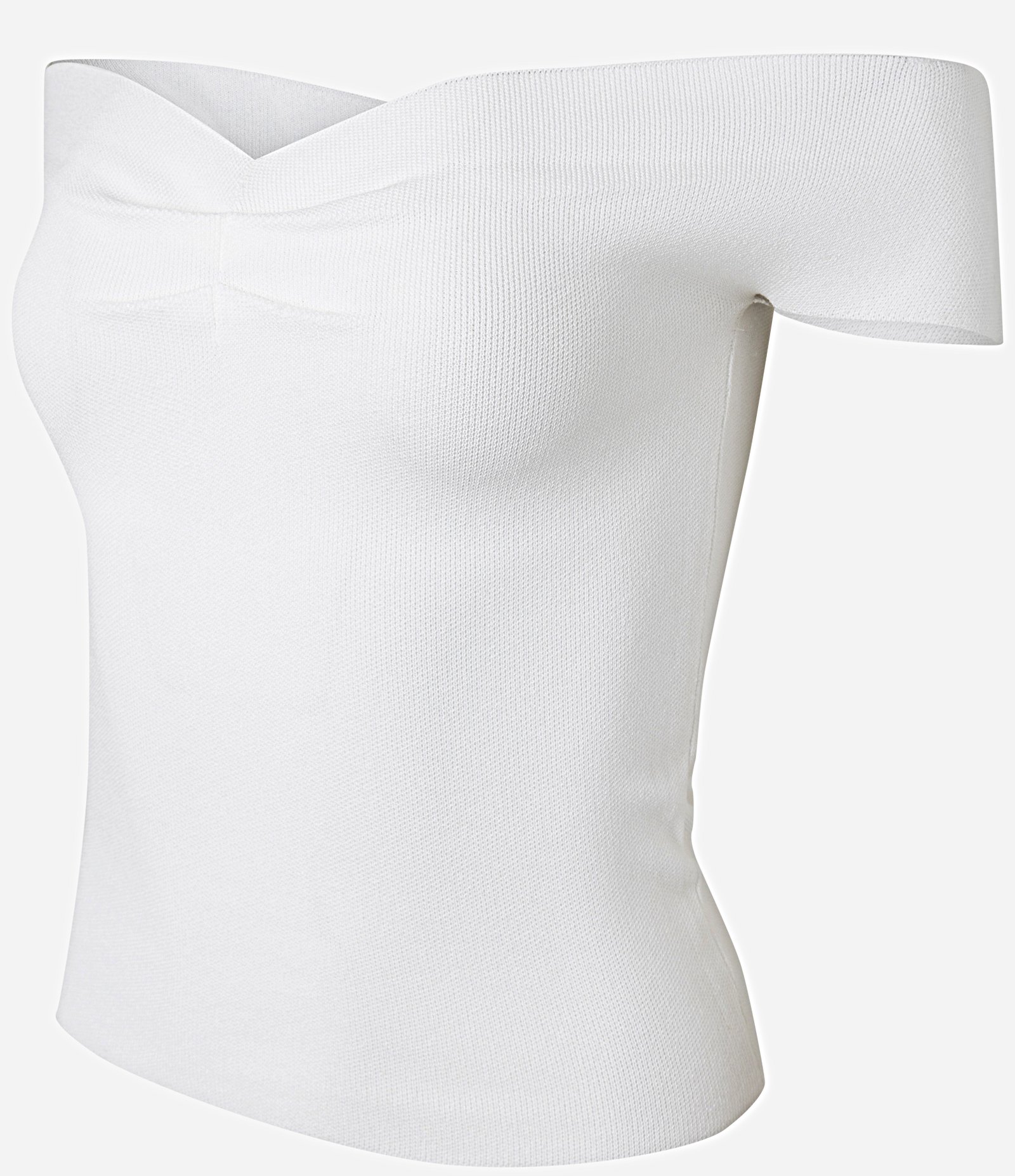 Blusa Ombro a Ombro em Tricô com Franzido no Busto Branco 2