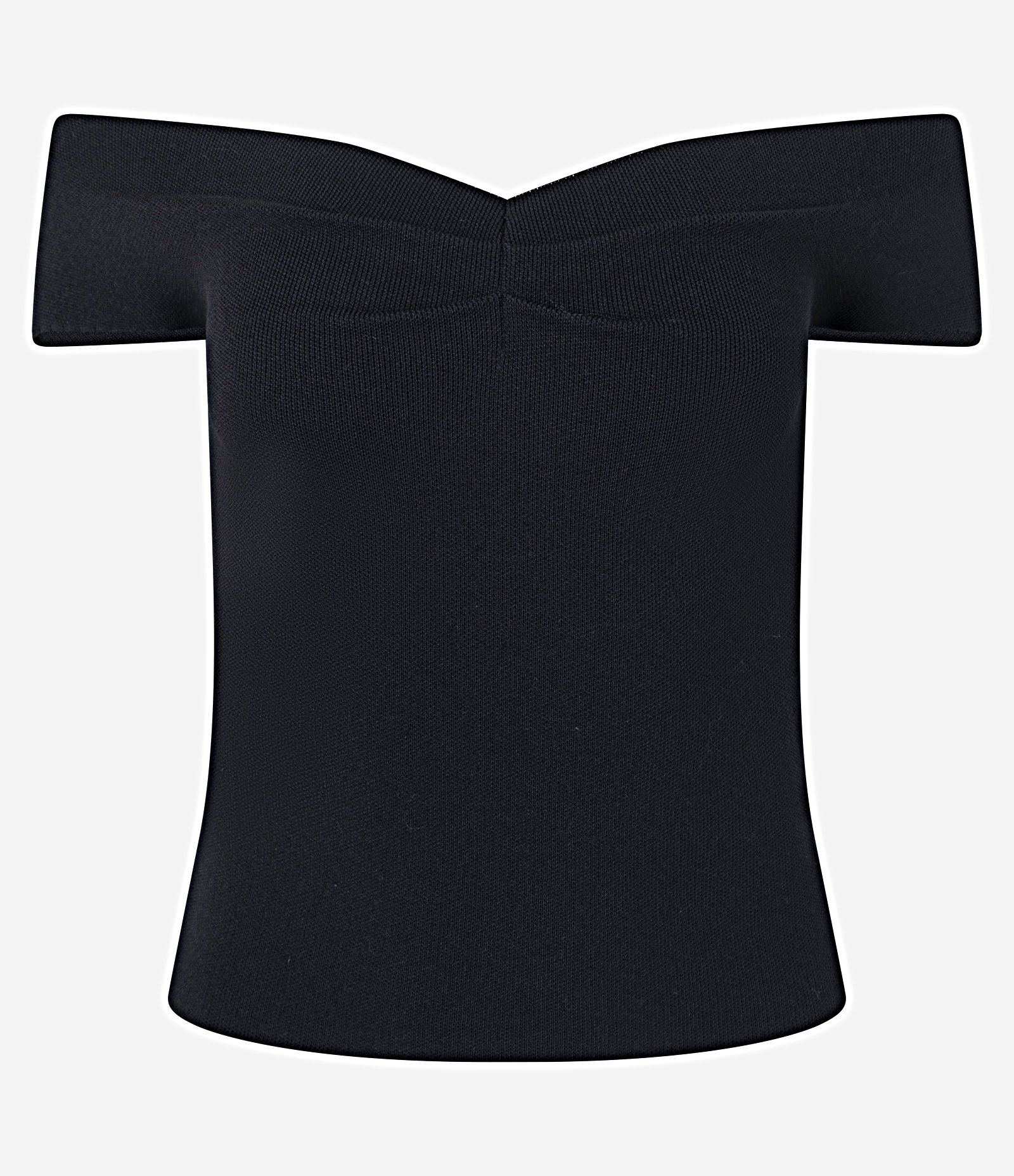 Blusa Ombro a Ombro em Tricô com Franzido no Busto Preto 1