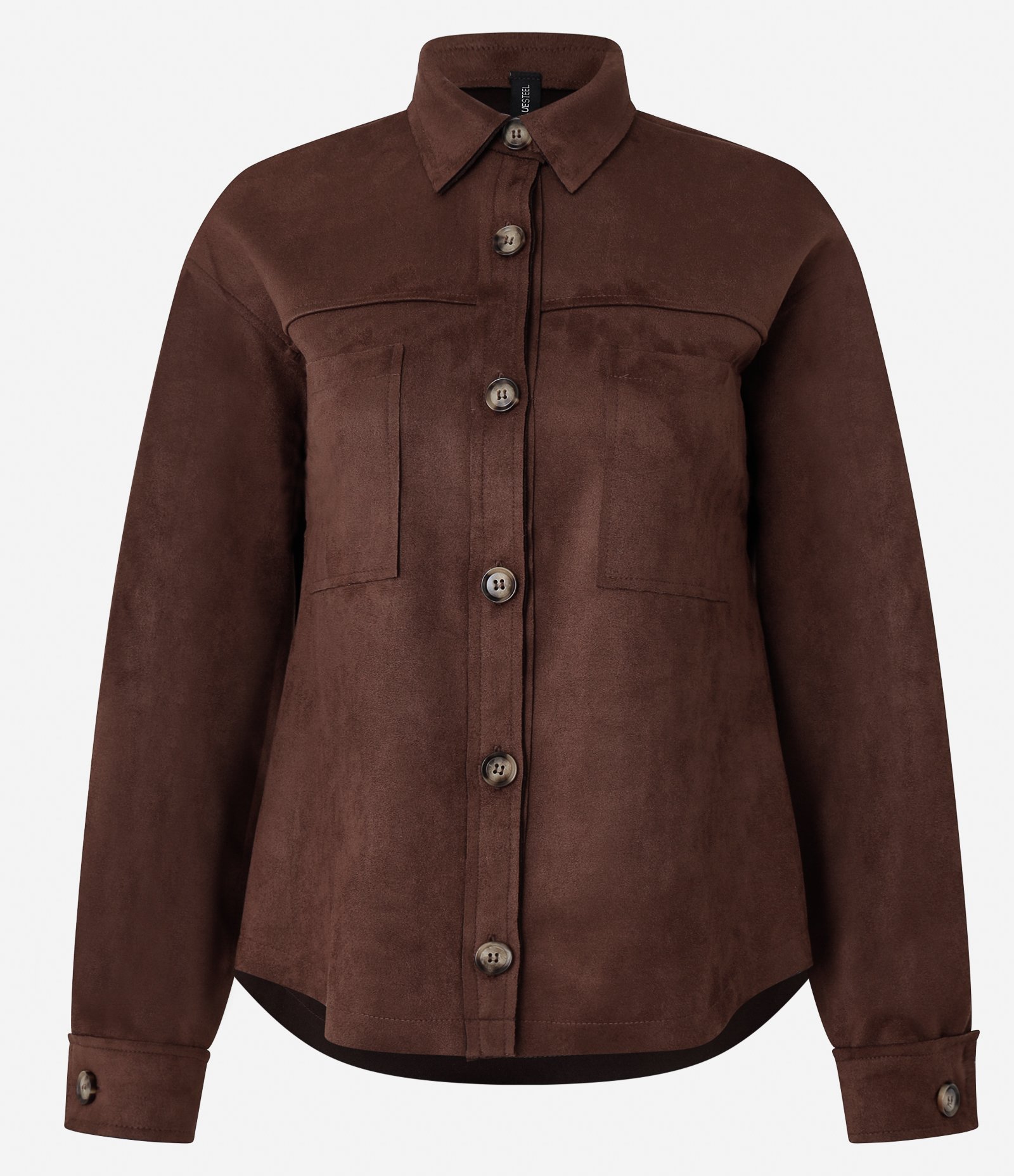 Camisa em Suede com Bolsos e Botões Contrastantes Marrom 1
