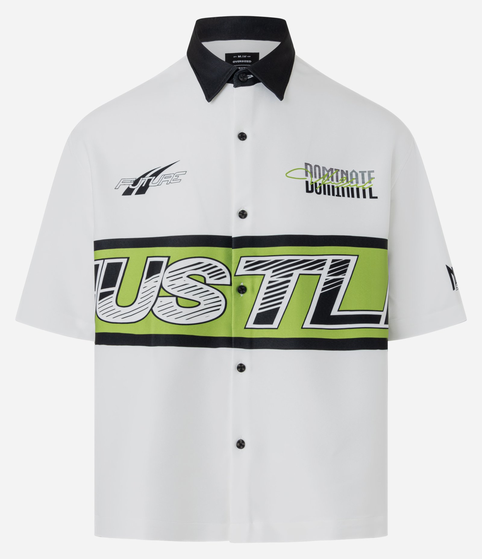 Camisa Oversized em Tricoline com Gola Contrastante e Estampa Hustle Branco 8