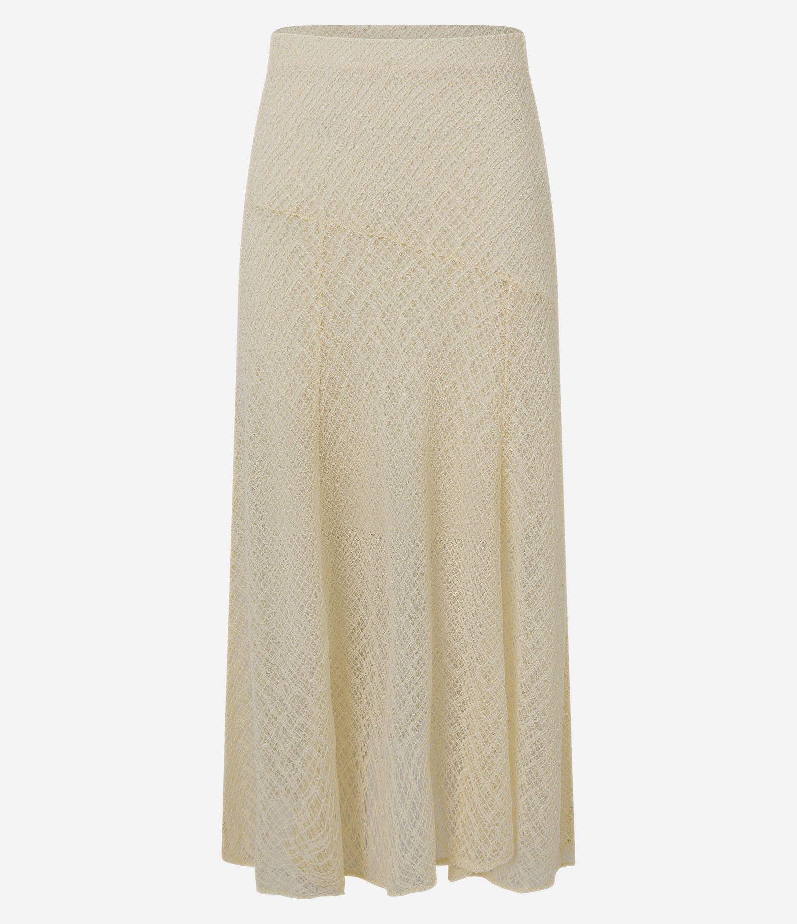 Saia Long Midi em Renda com Ponto Vazado Bege 6