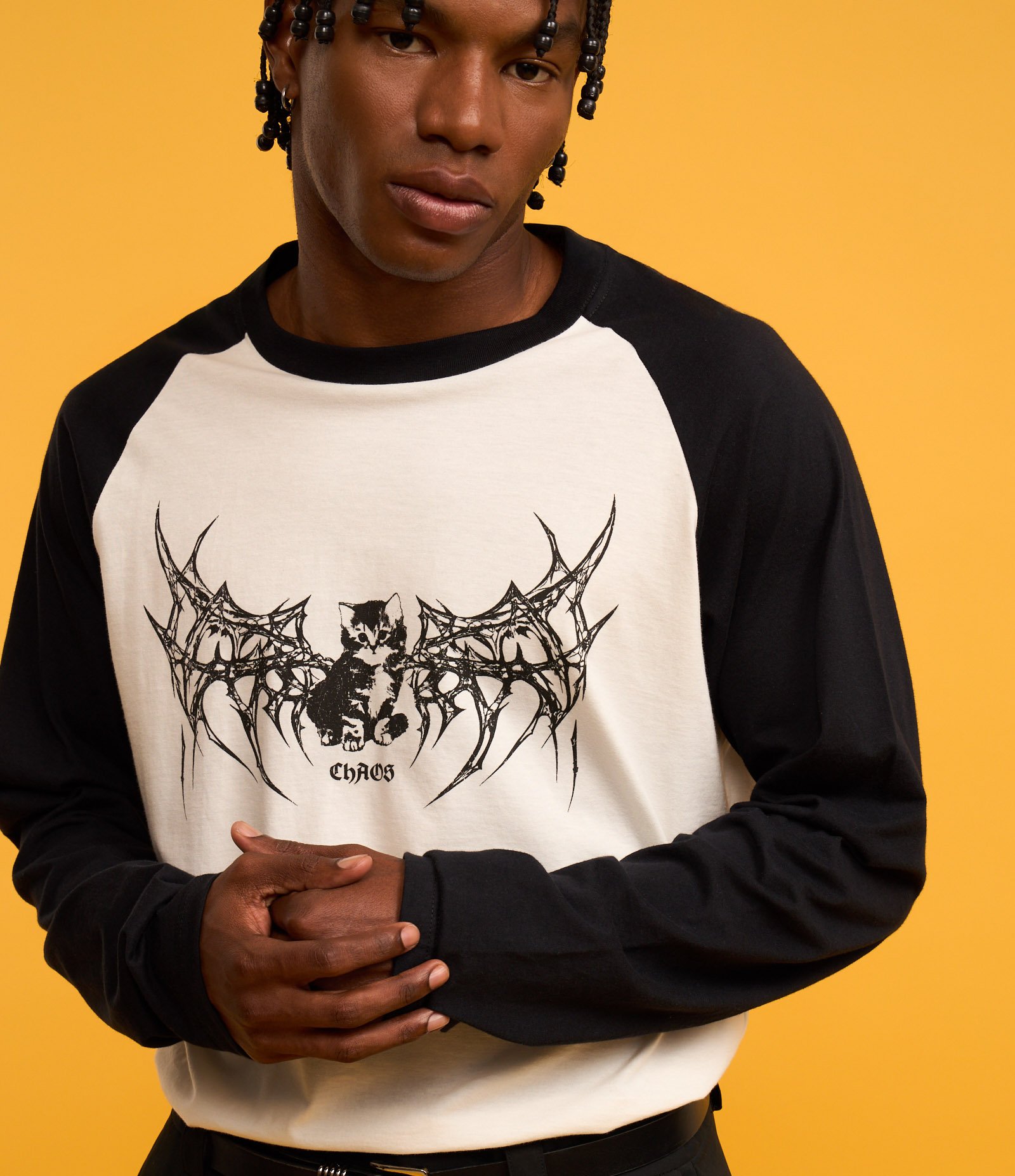 Camiseta Comfort em Algodão com Estampa de Gato Off White/Preto 3