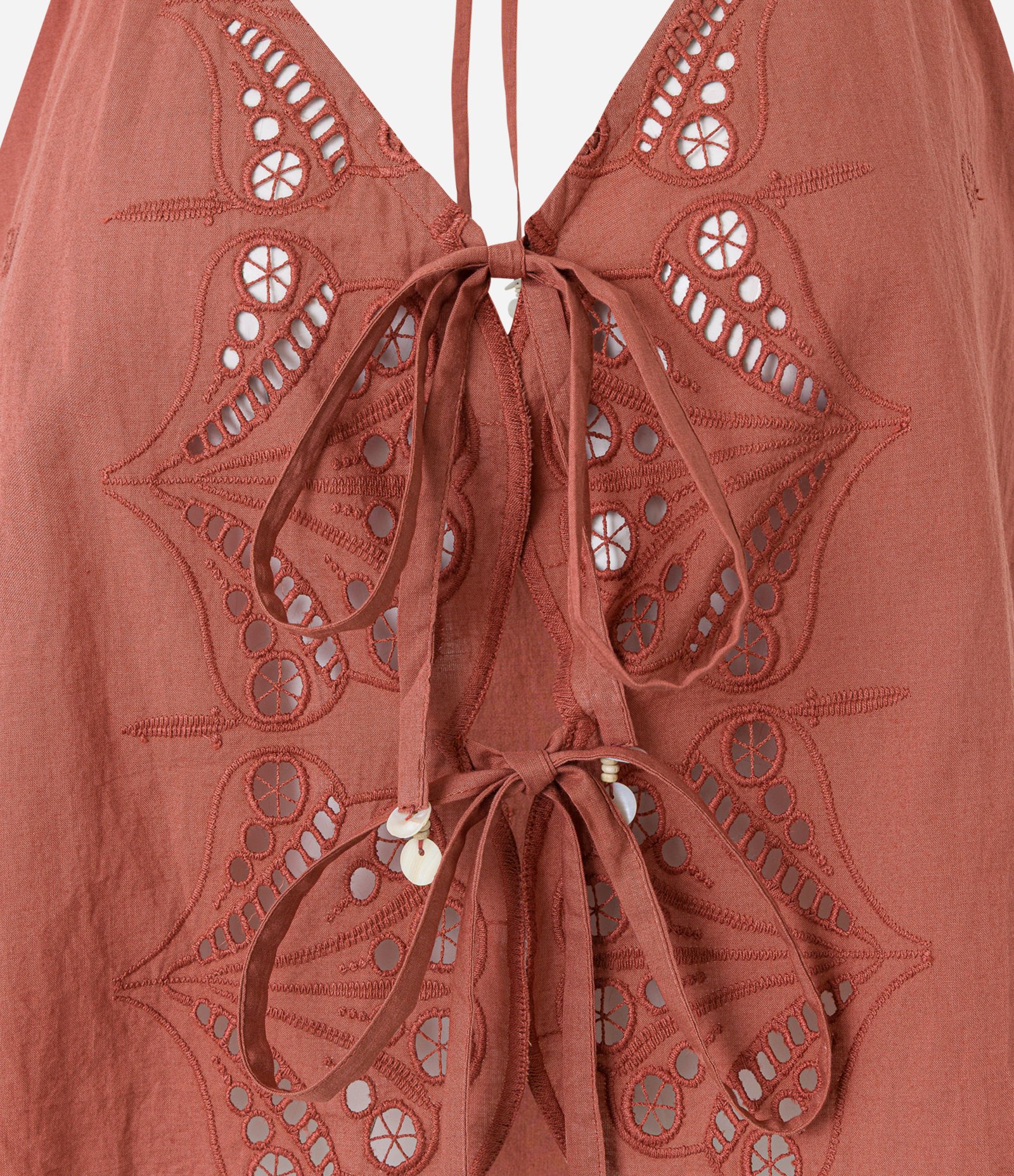 Saída de Praia Colete Frente Única em Laise com Laços Frontais Marrom 6