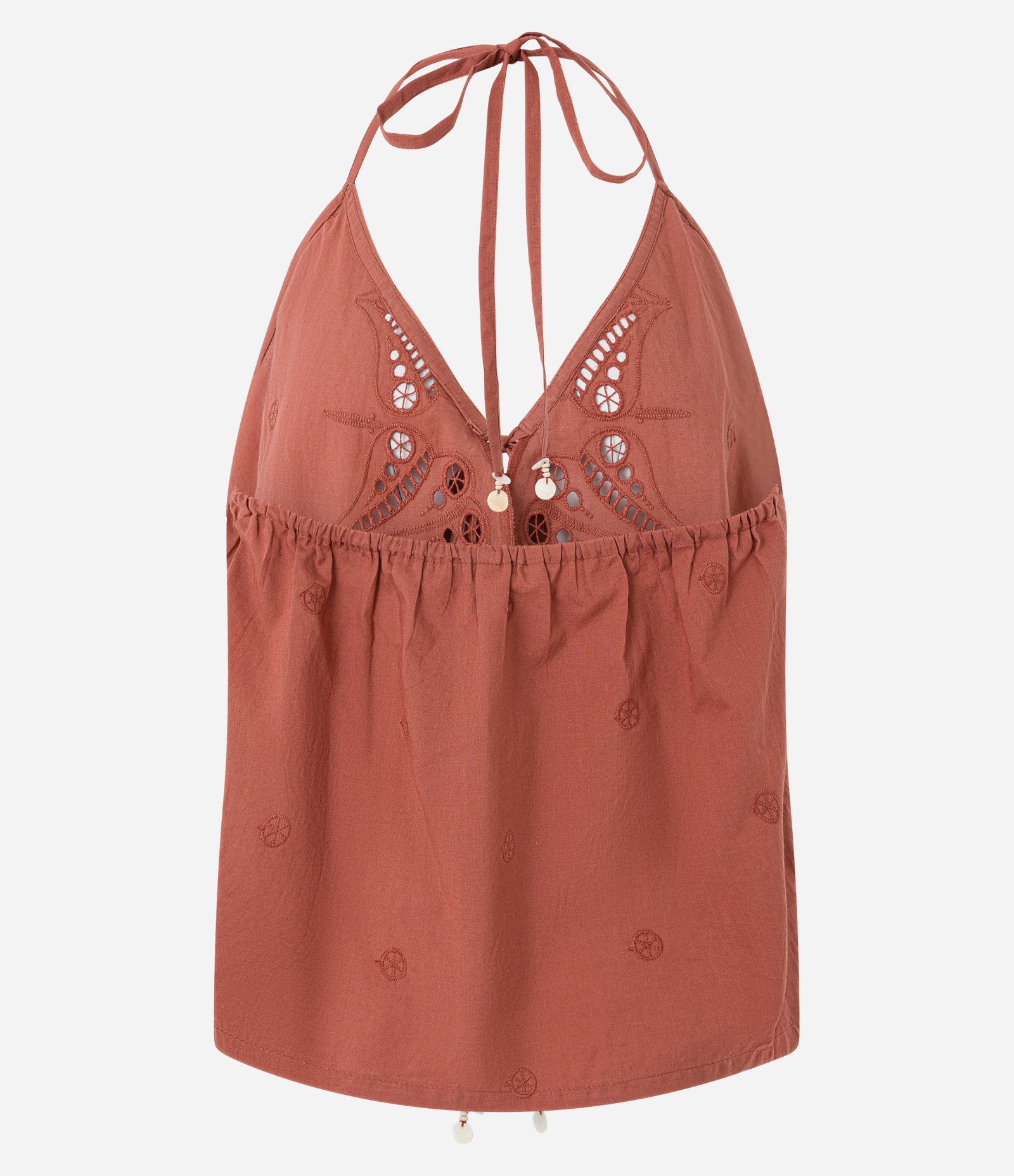 Saída de Praia Colete Frente Única em Laise com Laços Frontais Marrom 7