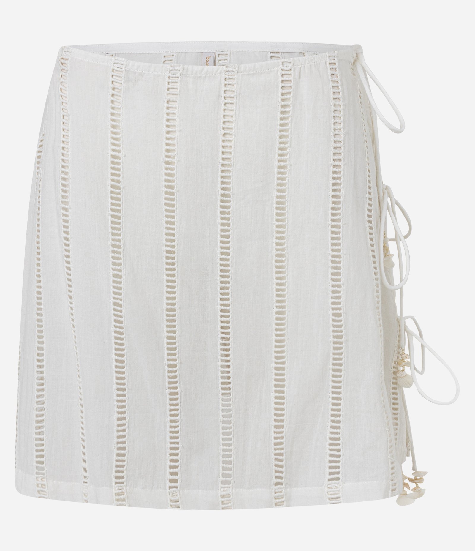 Saída de Praia Saia Curta com Detalhe Laise e Laços Laterais Branco 5