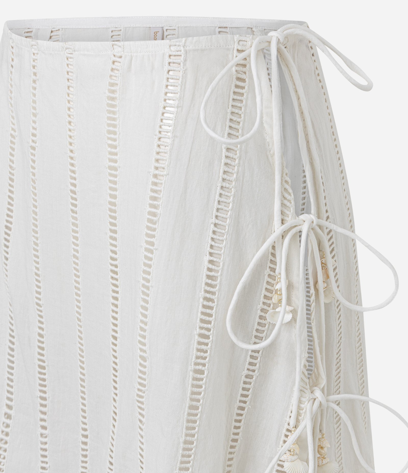 Saída de Praia Saia Curta com Detalhe Laise e Laços Laterais Branco 6