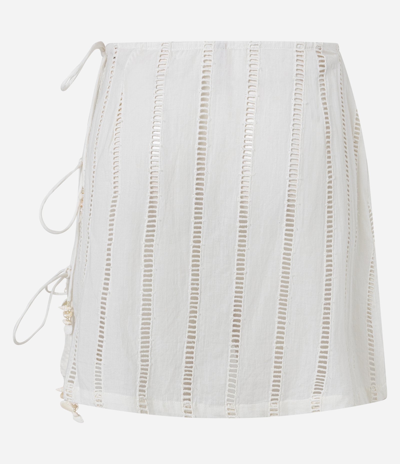 Saída de Praia Saia Curta com Detalhe Laise e Laços Laterais Branco 7