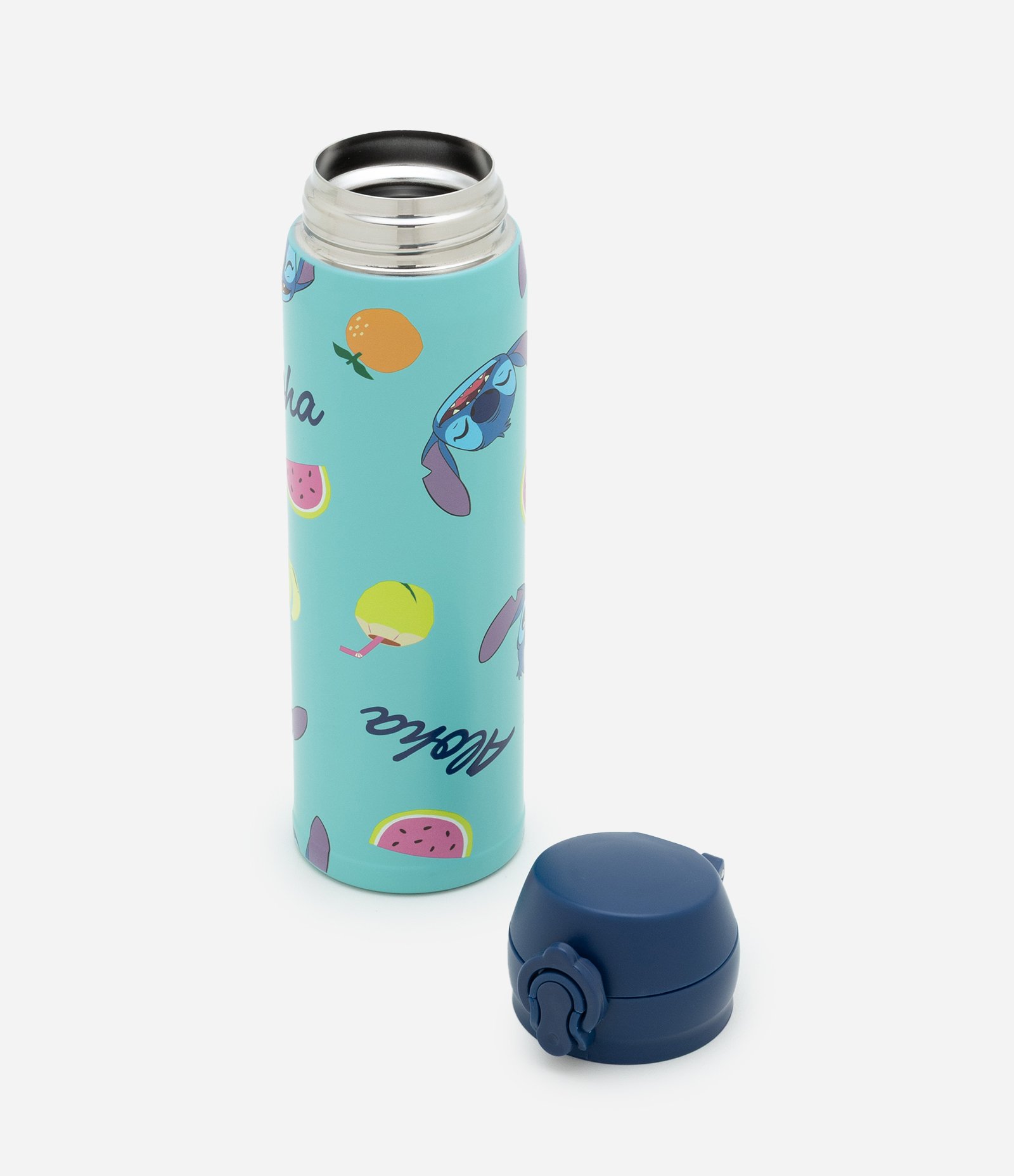 Garrafa Térmica com Tampa de Botão Estampa do Stitch 450ml Azul 3