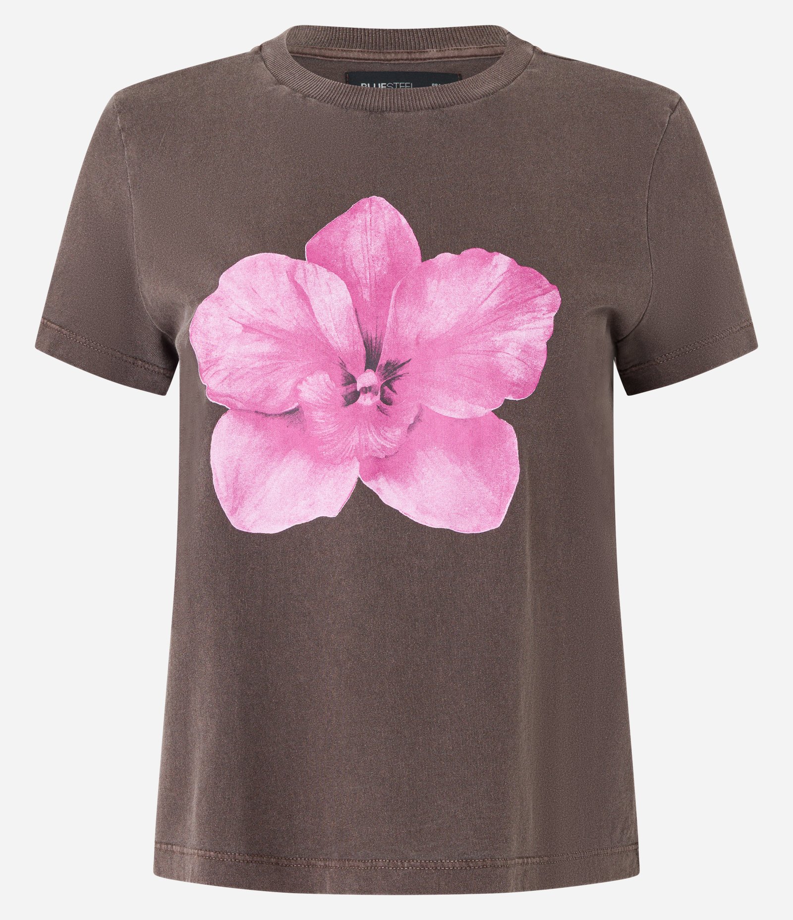 Camiseta em Algodão com Estampa de Flor Marrom 5