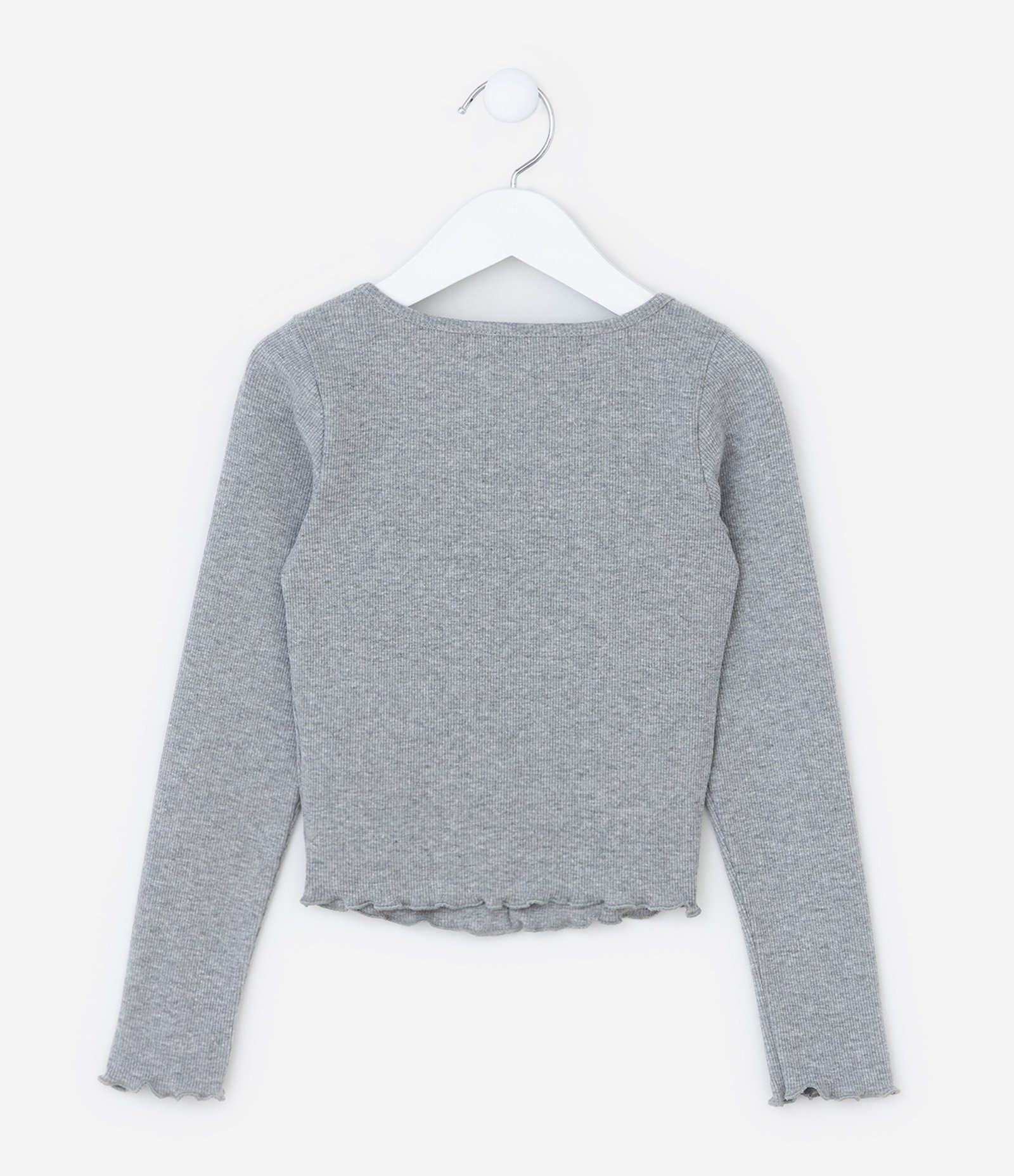 Blusa Infantil em Ribana com Sobreposição de Renda - Tam 5 a 14 Anos Cinza 2