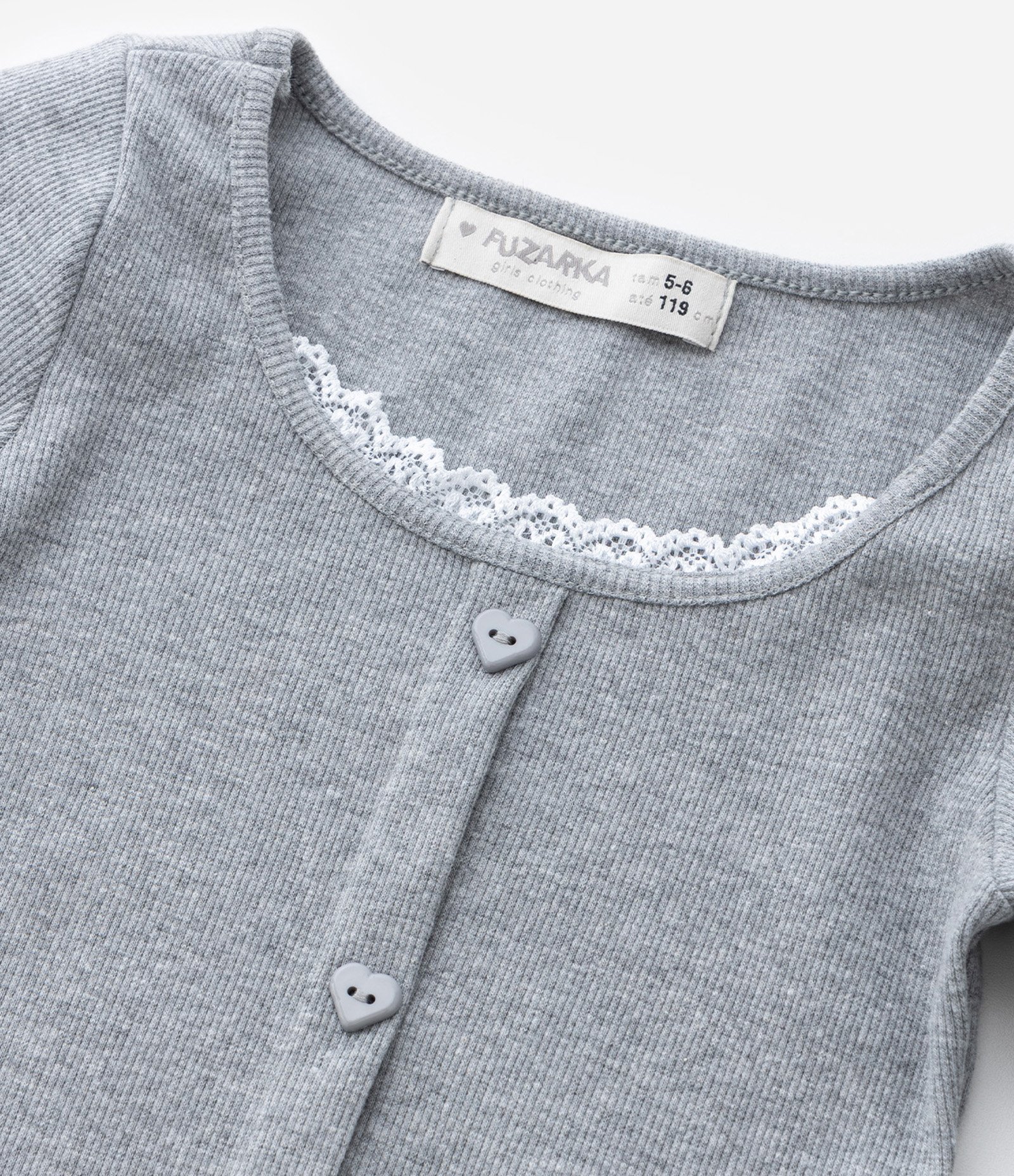 Blusa Infantil em Ribana com Sobreposição de Renda - Tam 5 a 14 Anos Cinza 5