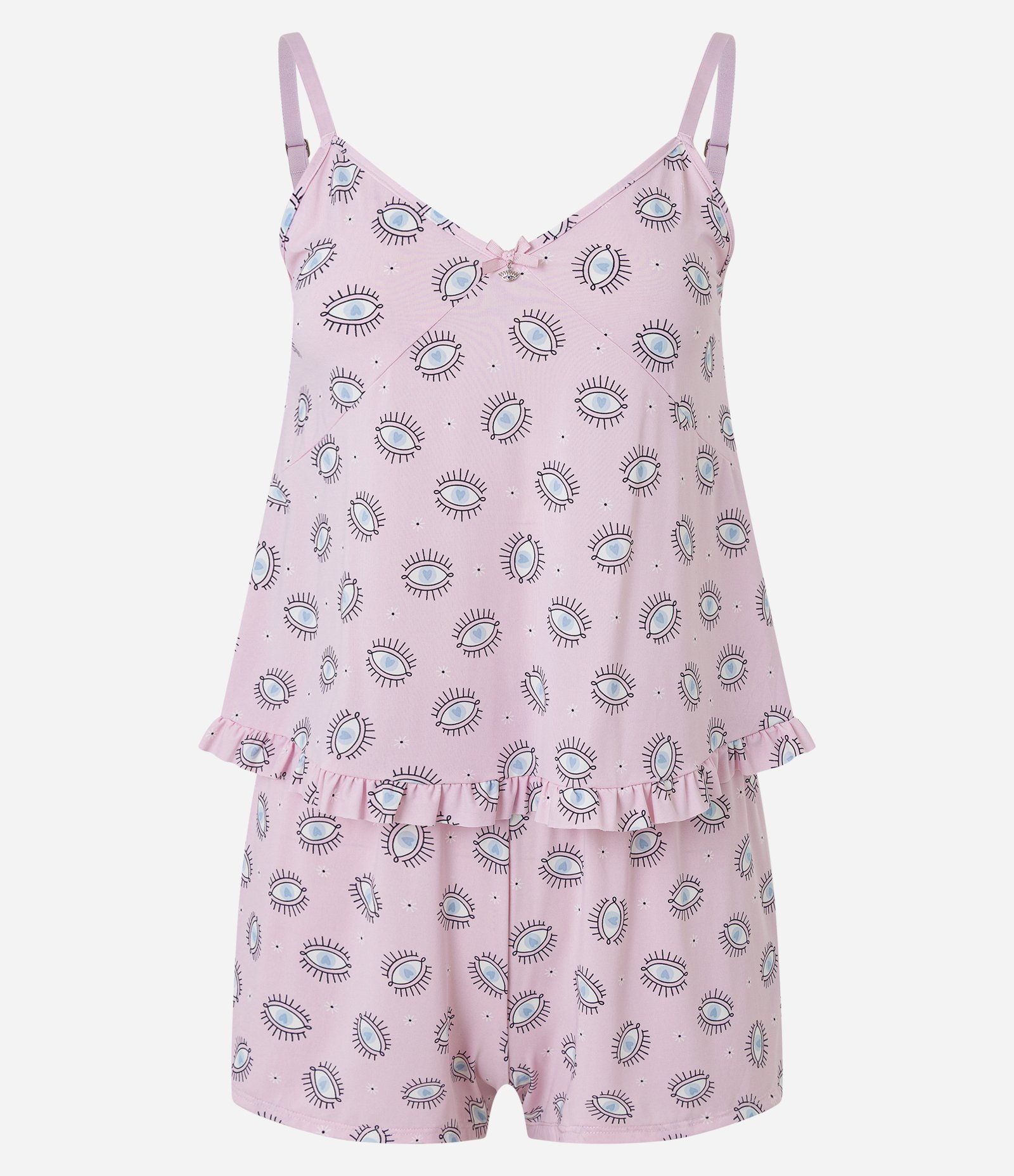 Pijama Short Doll em Microfibra com Estampa de Olho Grego Rosa 6