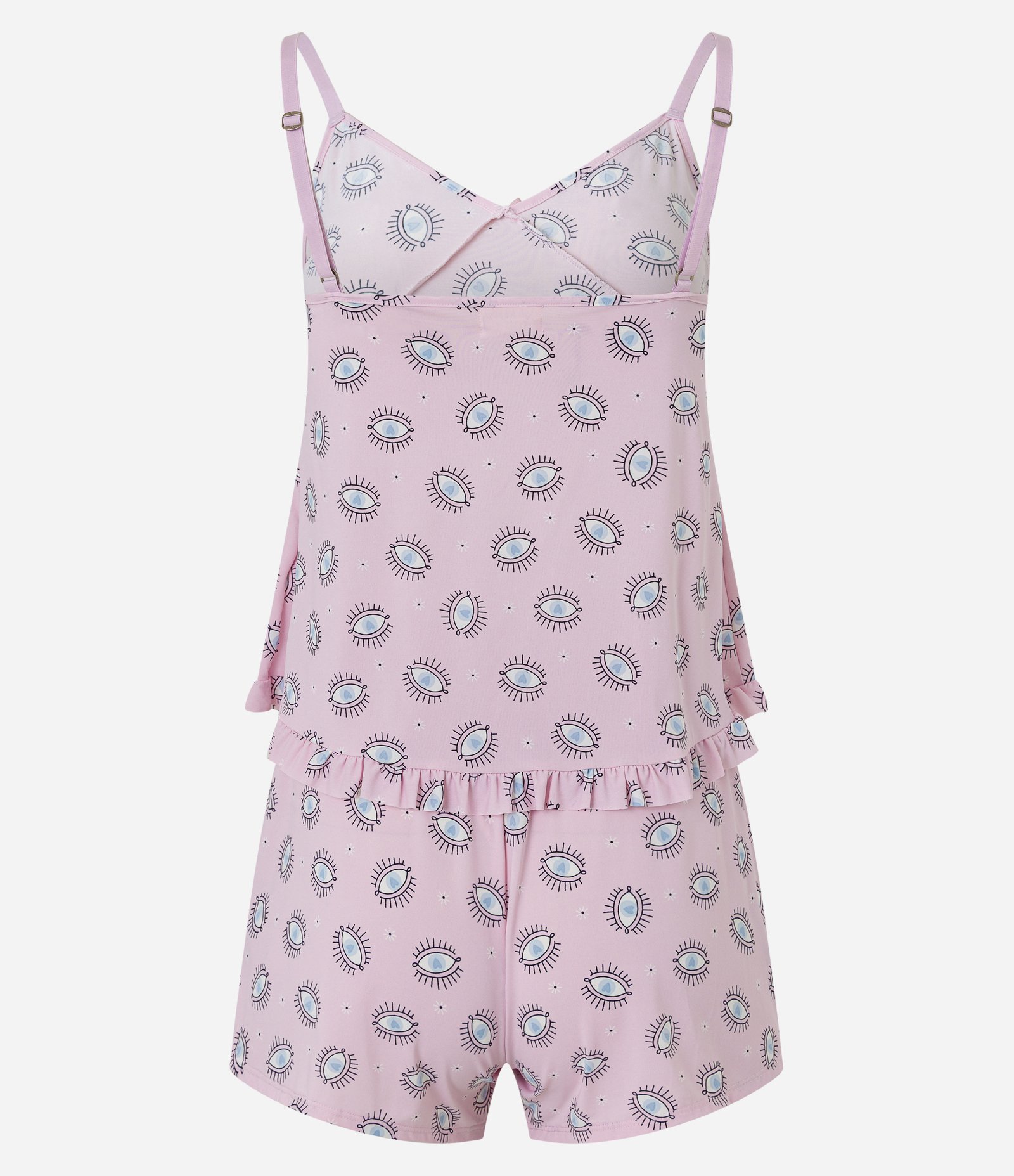 Pijama Short Doll em Microfibra com Estampa de Olho Grego Rosa 7