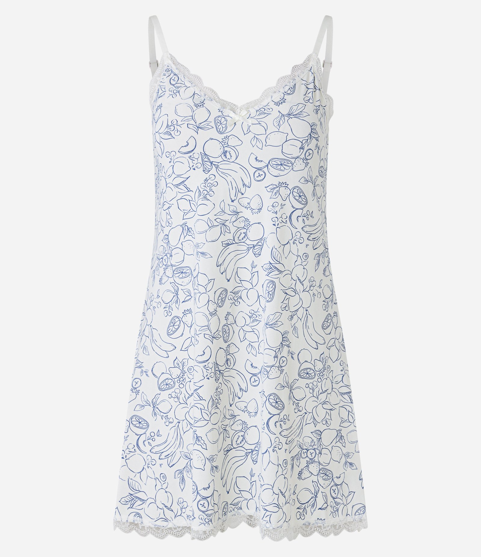 Camisola em Microfibra com Estampa de Frutas e Detalhe de Rendinha Branco 1