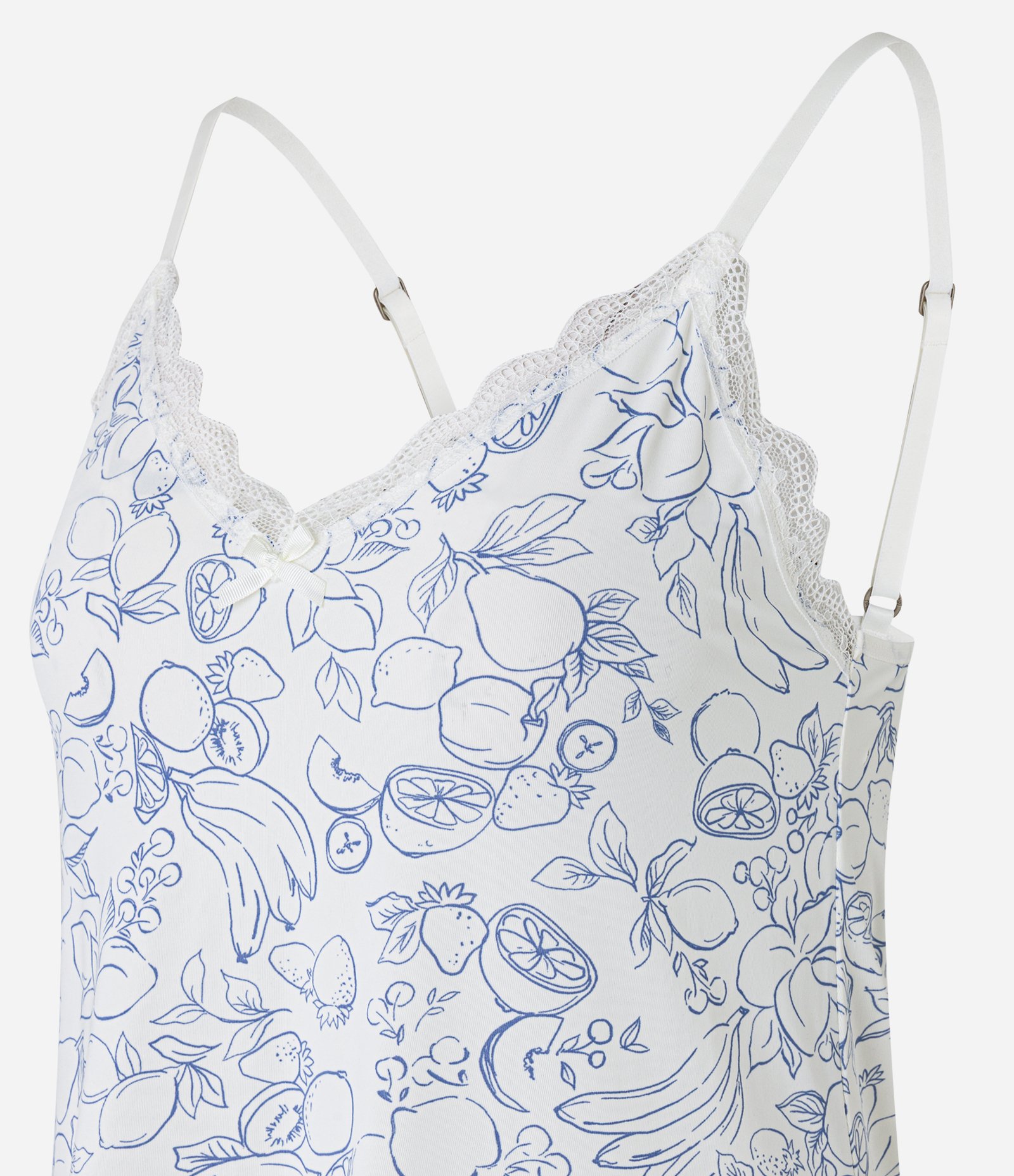 Camisola em Microfibra com Estampa de Frutas e Detalhe de Rendinha Branco 2