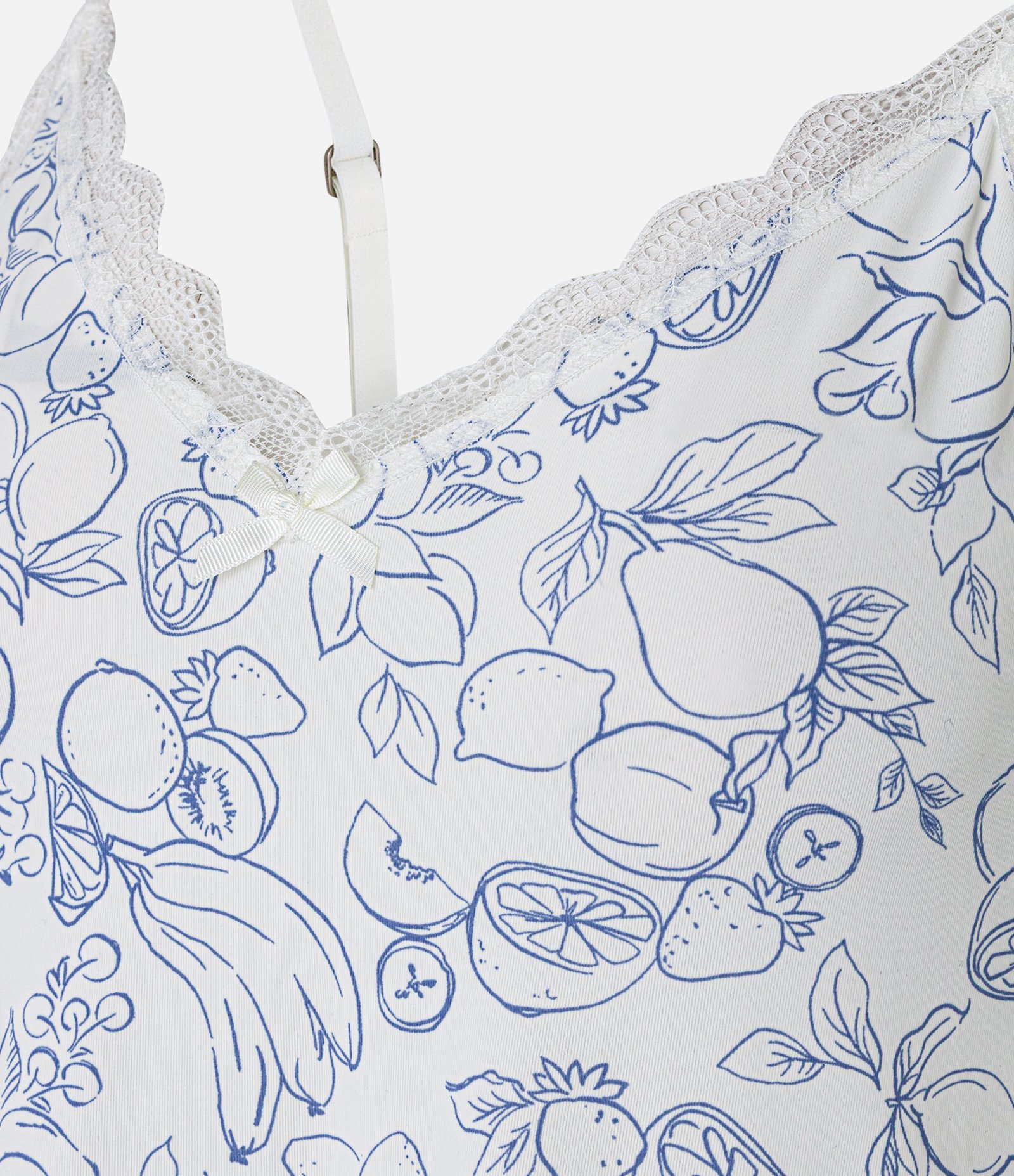 Camisola em Microfibra com Estampa de Frutas e Detalhe de Rendinha Branco 3
