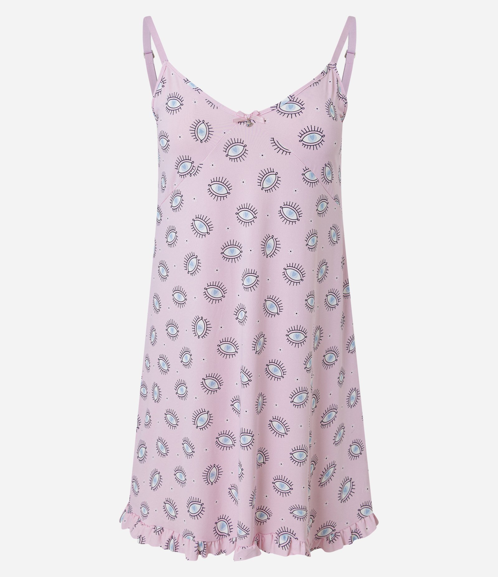 Camisola em Microfibra com Estampa de Olhinhos e Barra de Babadinhos Rosa 3