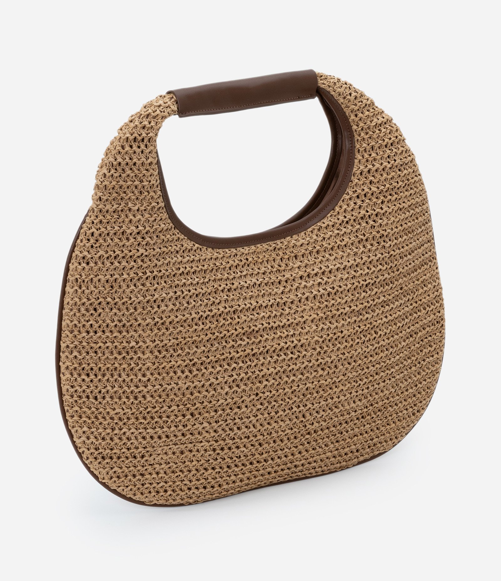 Bolsa Hobo com Efeito Ráfia e Detalhes Boho Romântico Bege 2