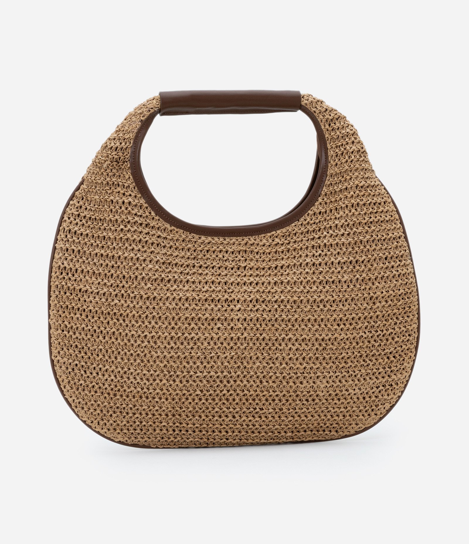 Bolsa Hobo com Efeito Ráfia e Detalhes Boho Romântico Bege 4