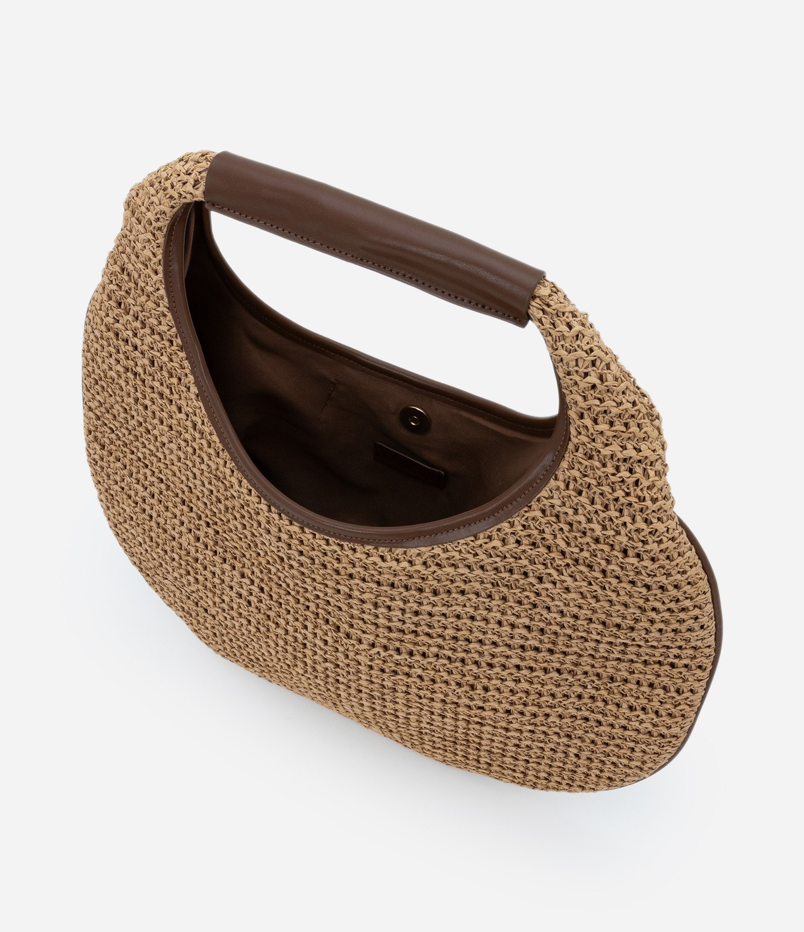 Bolsa Hobo com Efeito Ráfia e Detalhes Boho Romântico Bege 6