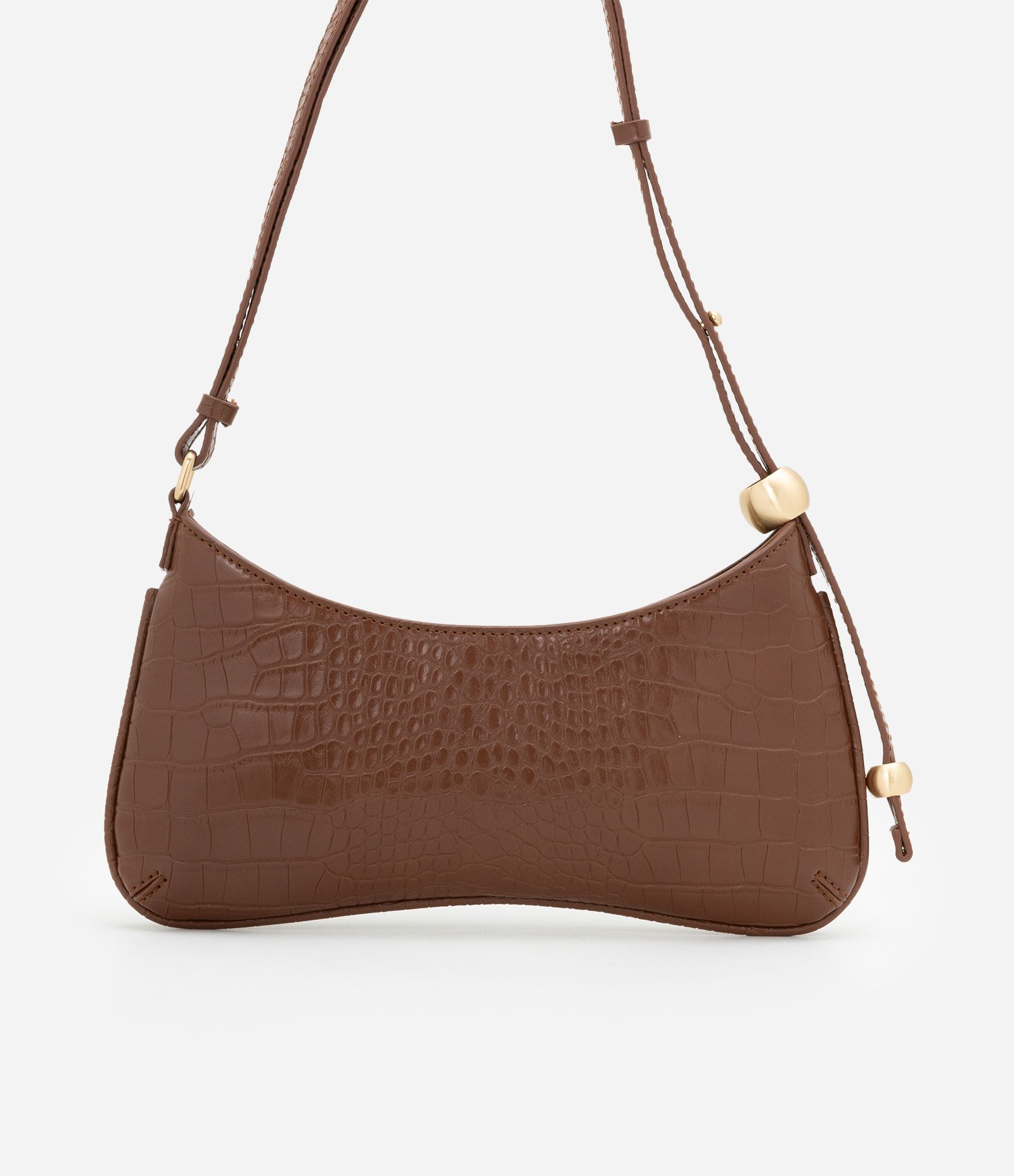 Bolsa Baguete em PU com Textura Croco Marrom 3