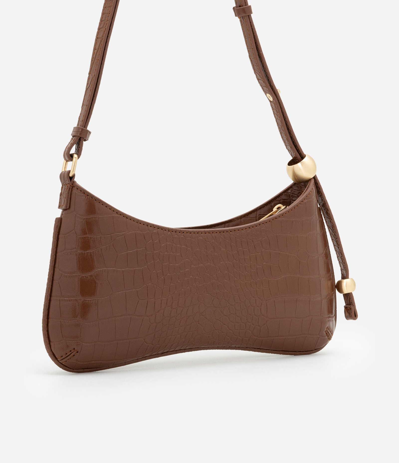 Bolsa Baguete em PU com Textura Croco Marrom 4