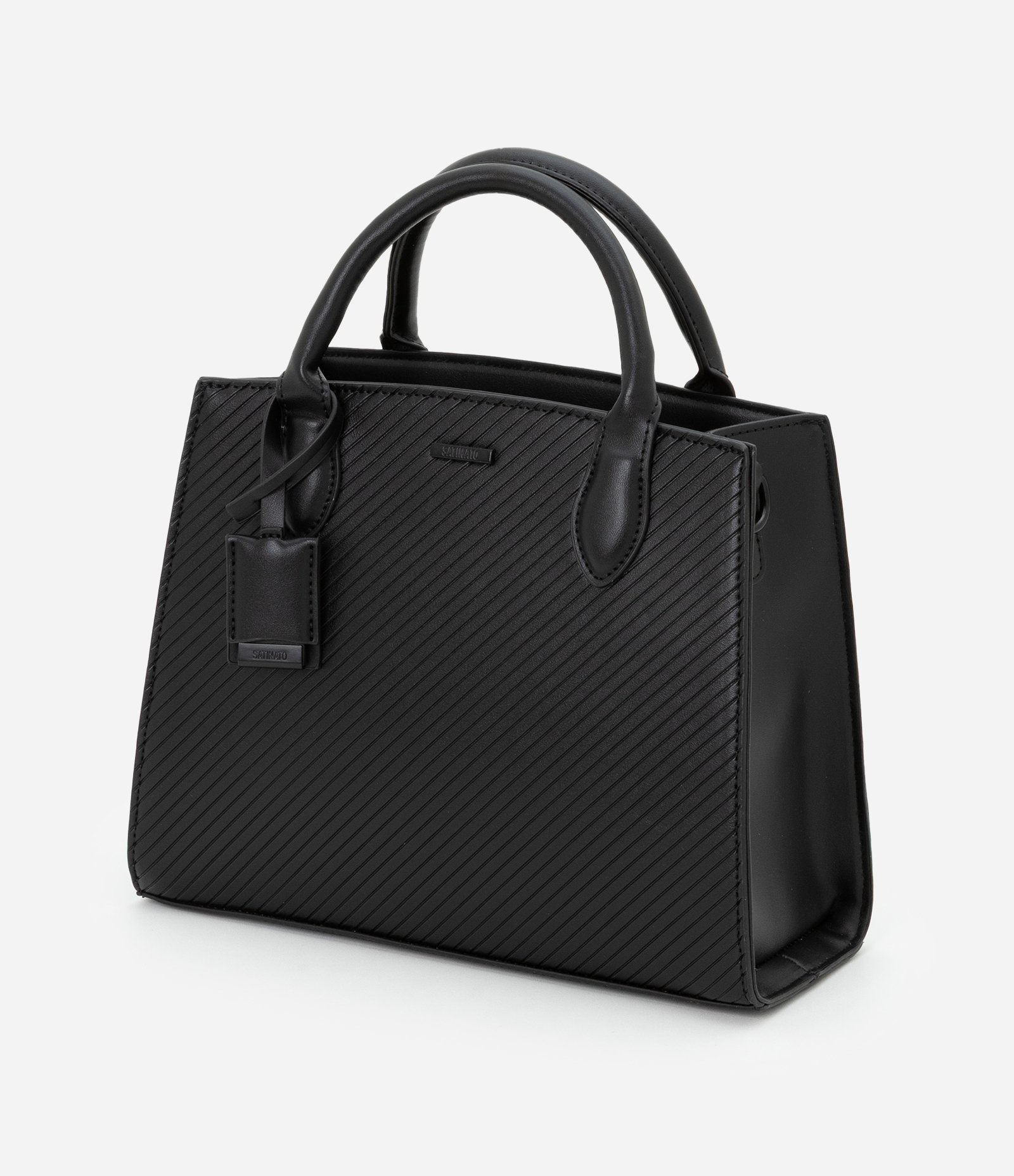 Bolsa Satchel em PU com Alça Longa Removível e Porta Moedas Preto 10