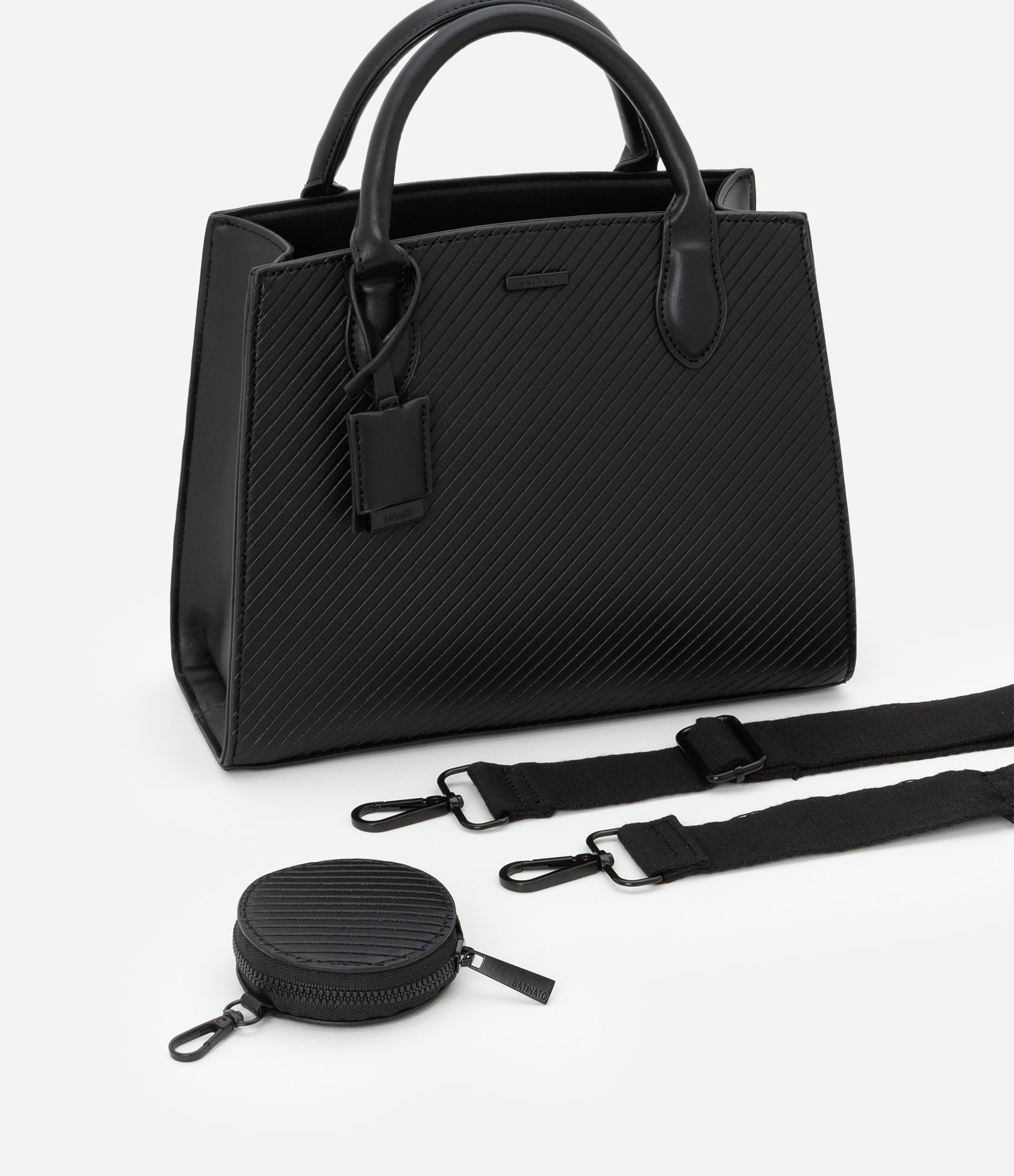 Bolsa Satchel em PU com Alça Longa Removível e Porta Moedas Preto 11