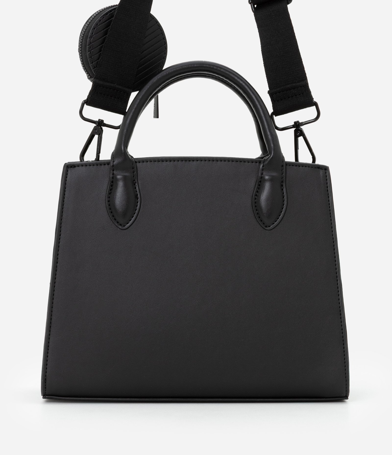 Bolsa Satchel em PU com Alça Longa Removível e Porta Moedas Preto 4