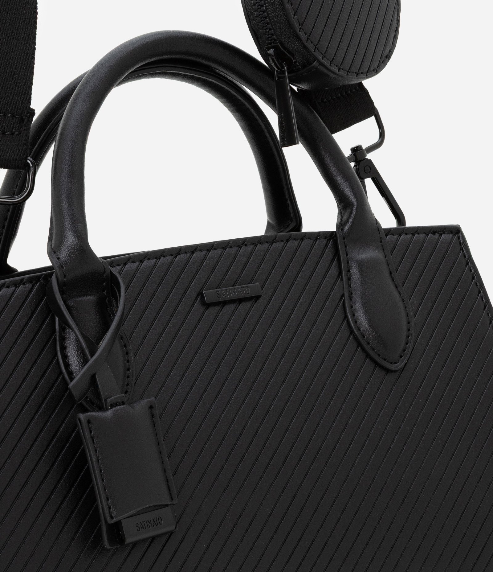 Bolsa Satchel em PU com Alça Longa Removível e Porta Moedas Preto 5