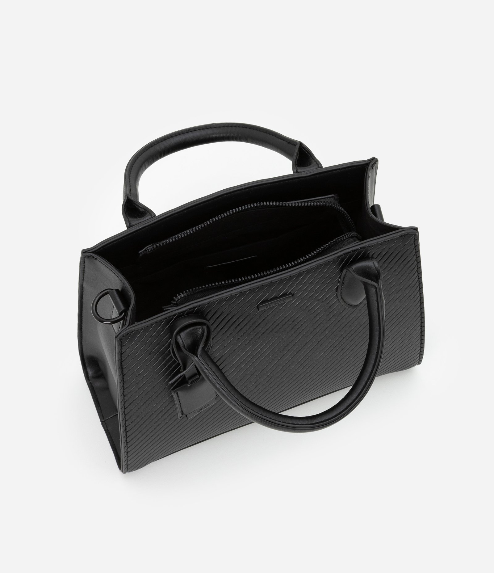 Bolsa Satchel em PU com Alça Longa Removível e Porta Moedas Preto 6