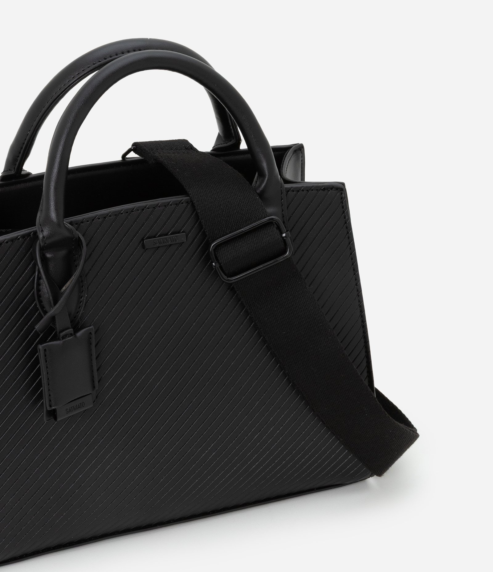 Bolsa Satchel em PU com Alça Longa Removível e Porta Moedas Preto 8