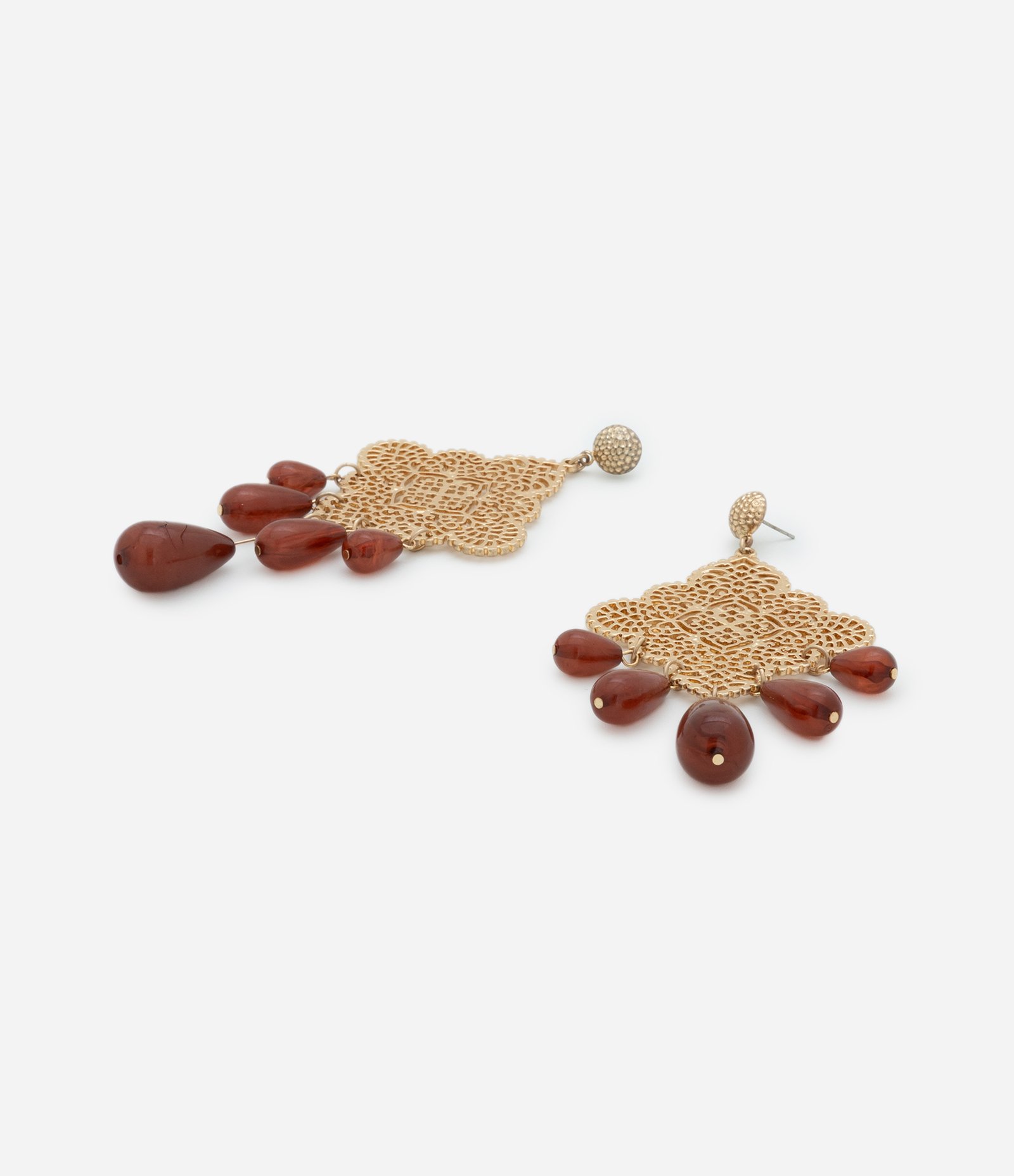 Brinco Médio com Arabesco Vazado e Gotas Dourado/Vermelho 2