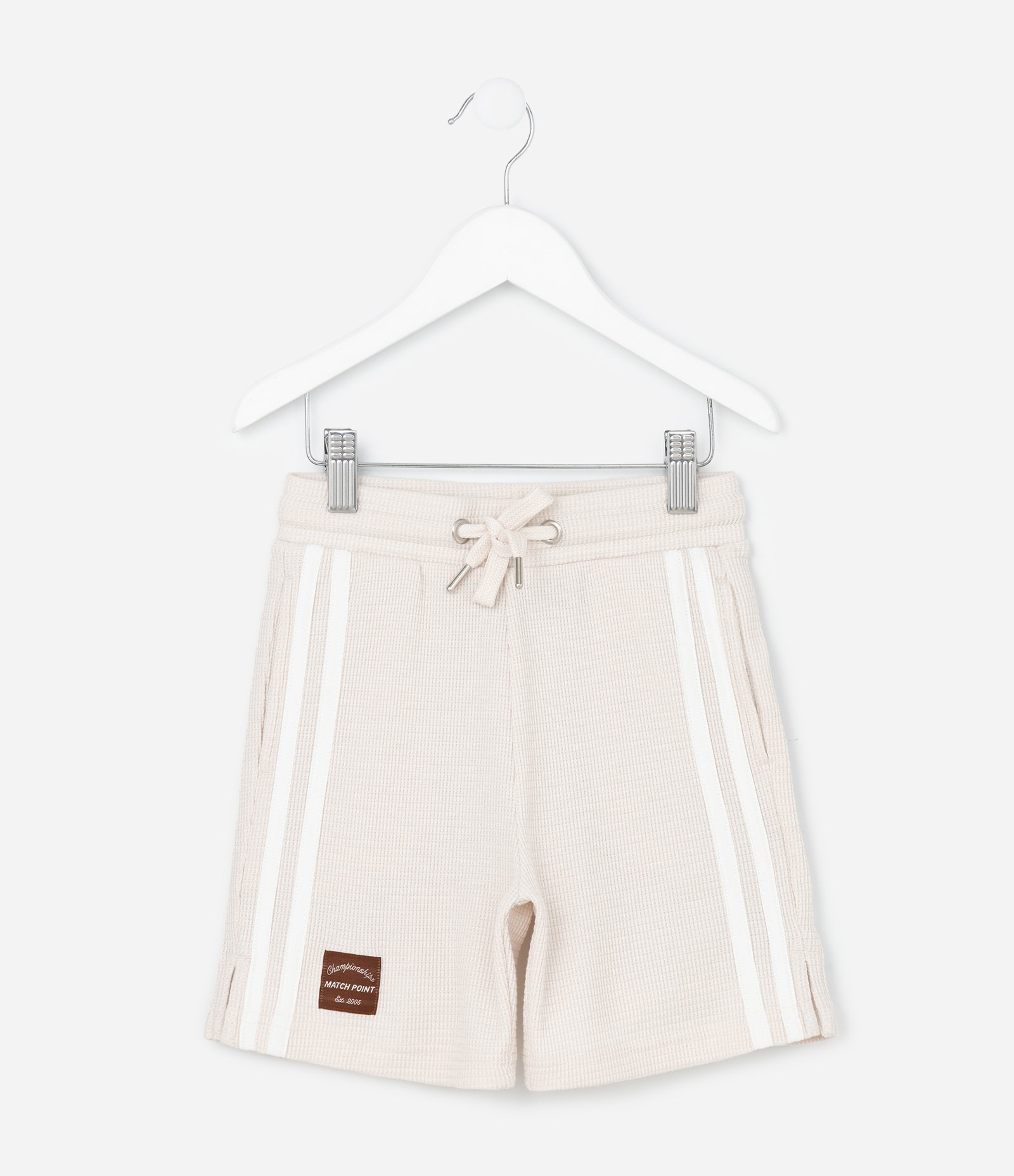 Bermuda Infantil em Moletom com Listras Laterais e Texturizada - Tam 5 a 14 Anos Oat Milk 1