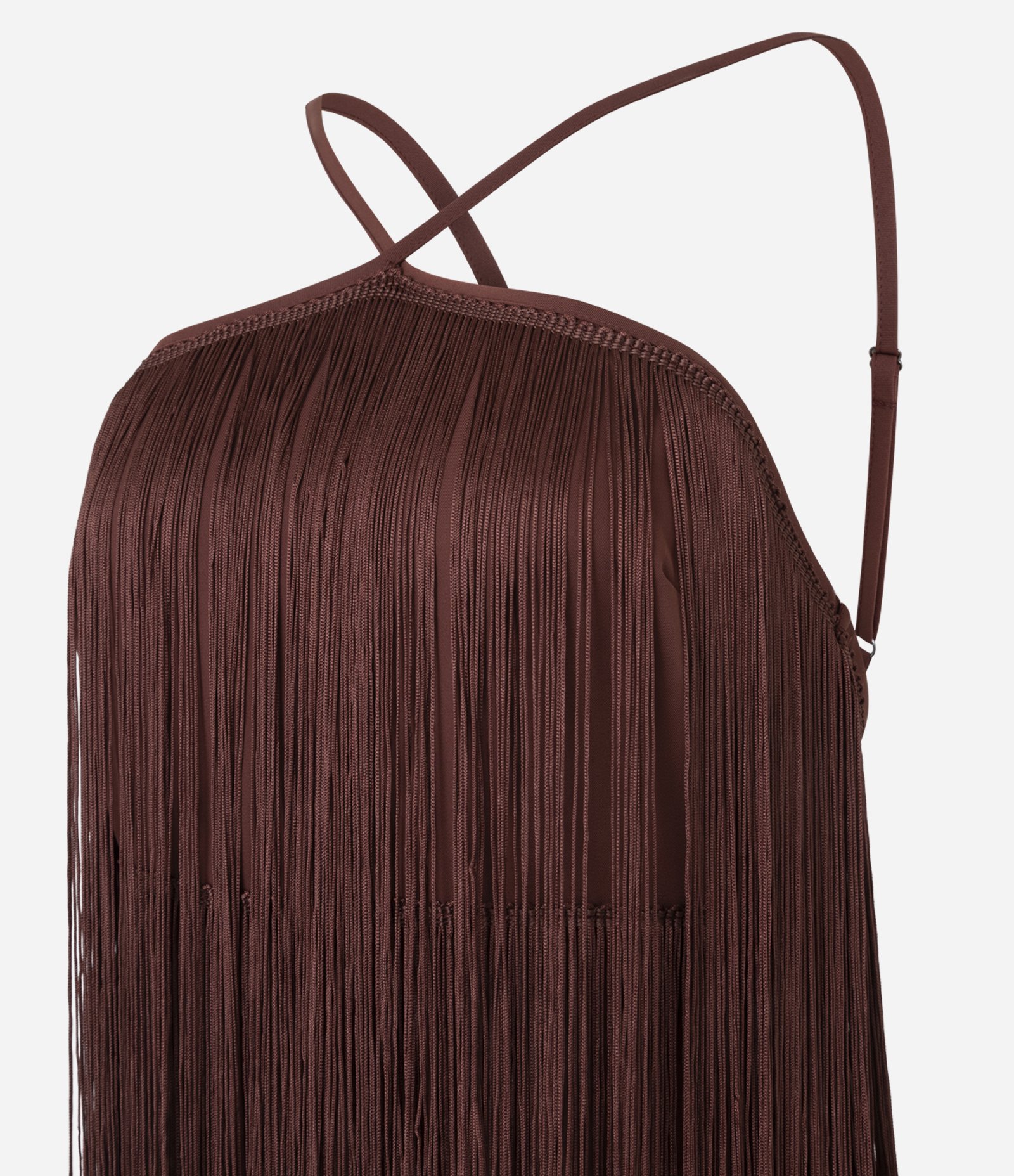 Vestido Curto de Franjas com Decote Halter Marrom 8