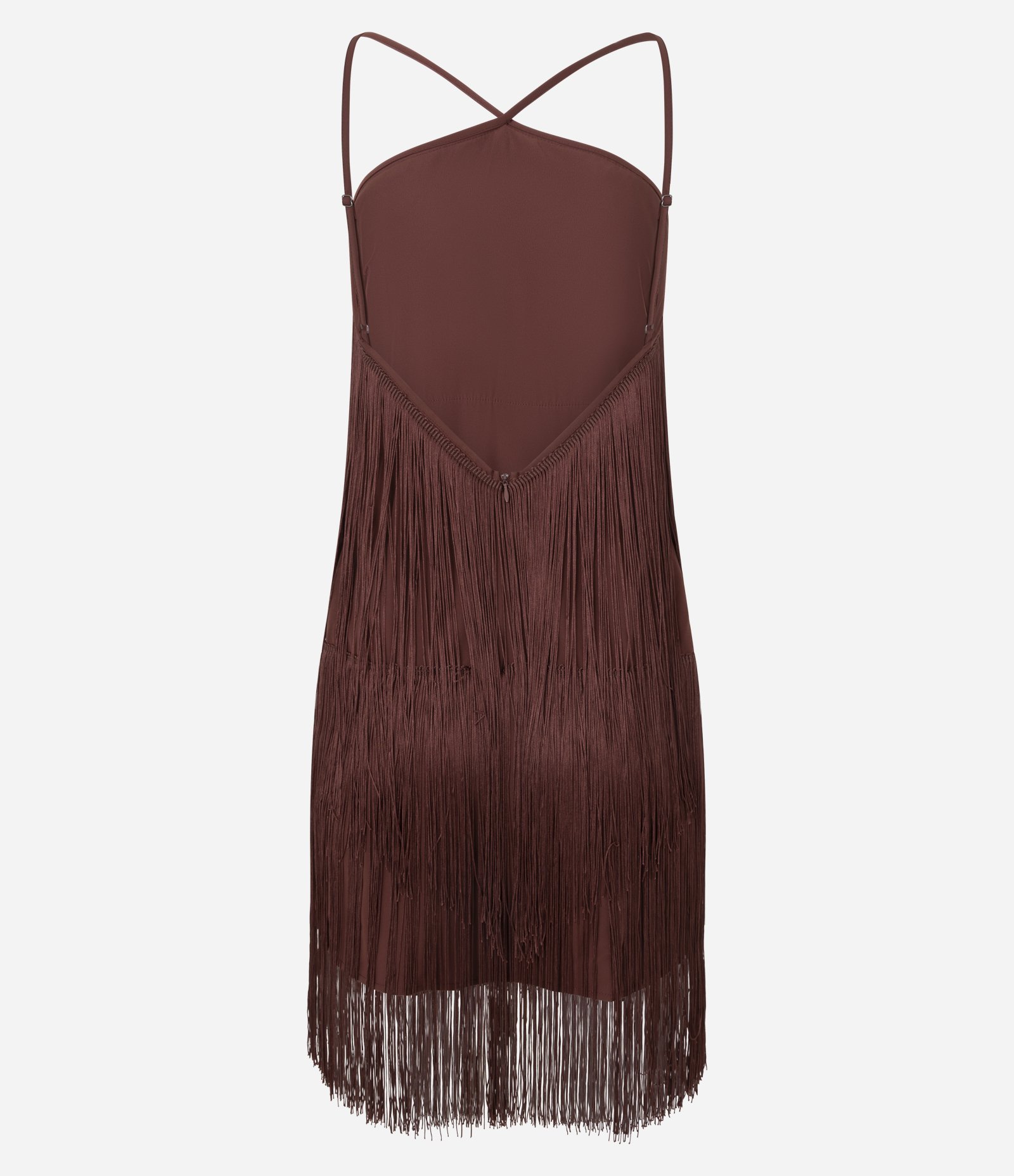 Vestido Curto de Franjas com Decote Halter Marrom 9