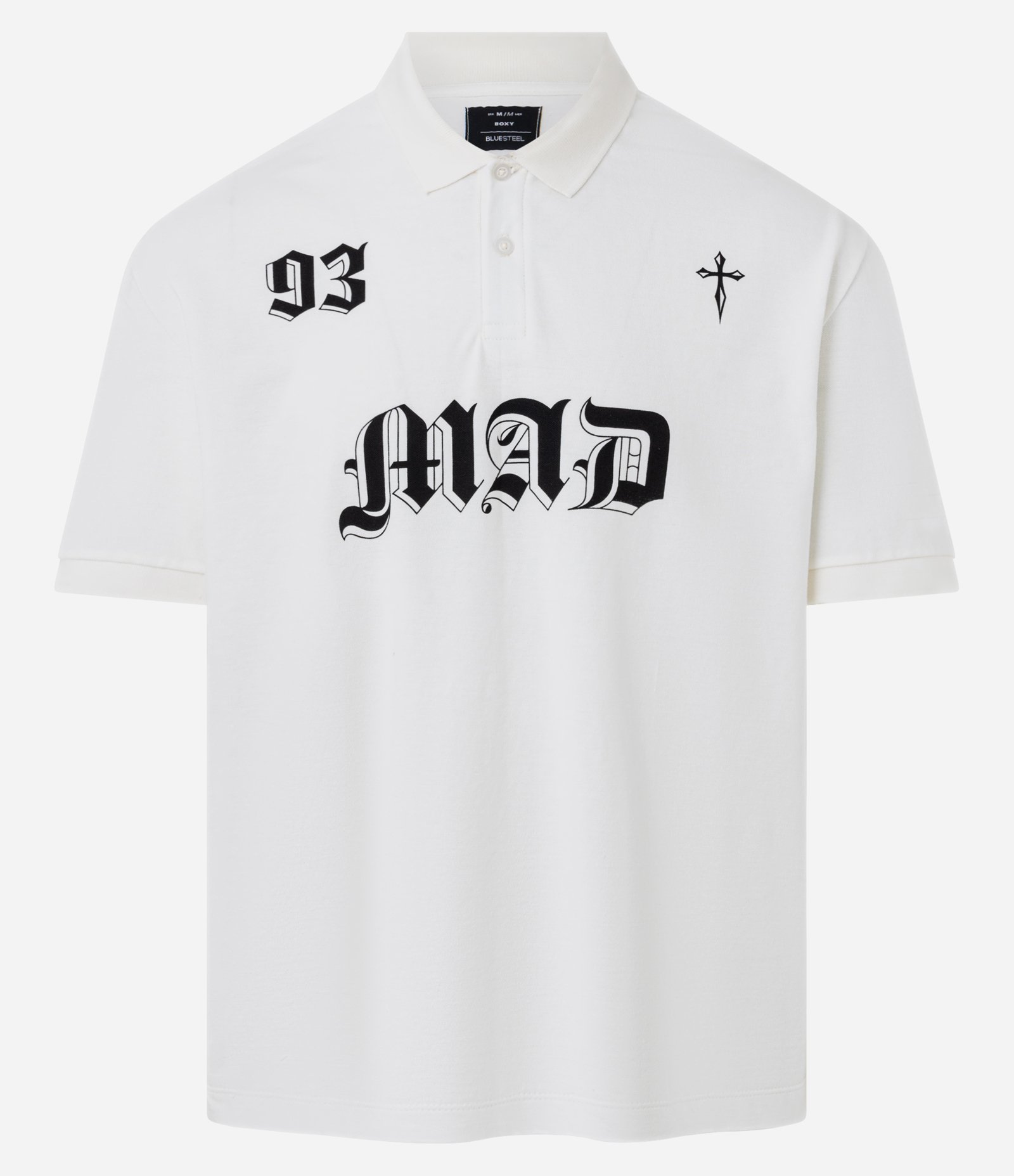Camiseta Boxy em Algodão com Gola Polo Lettering 93 Mad Branco 6