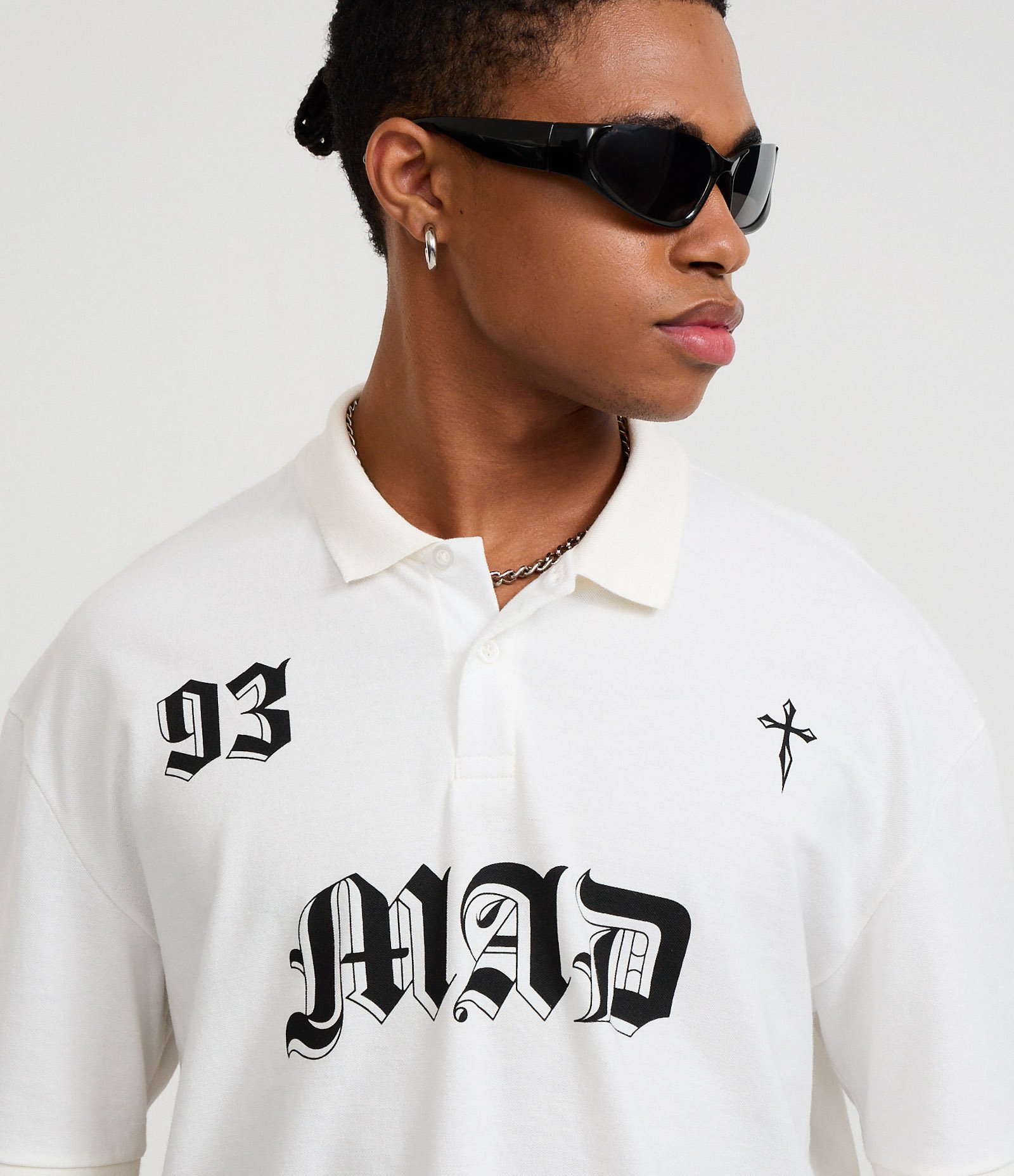 Camiseta Boxy em Algodão com Gola Polo Lettering 93 Mad Branco 4