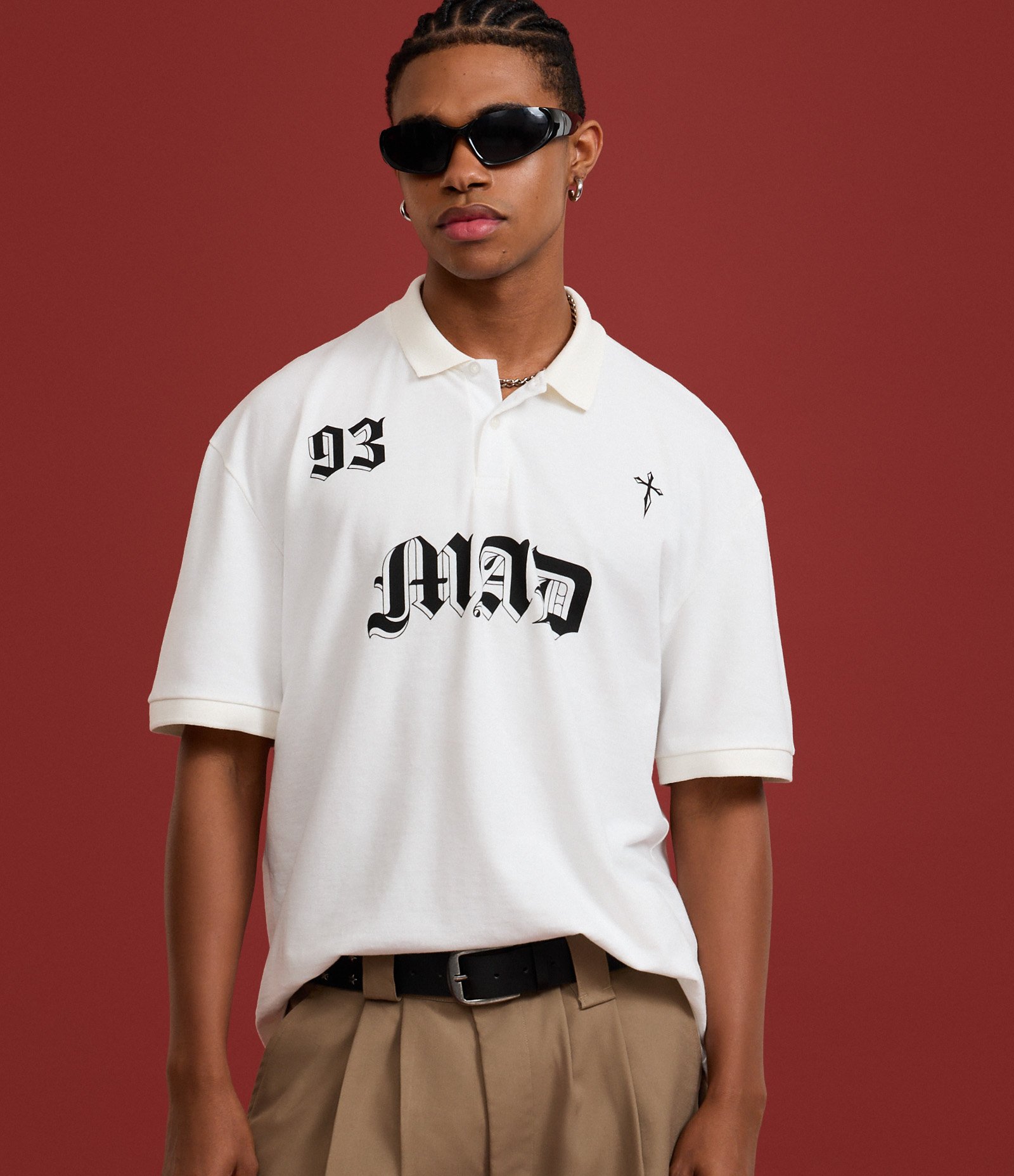 Camiseta Boxy em Algodão com Gola Polo Lettering 93 Mad Branco 5