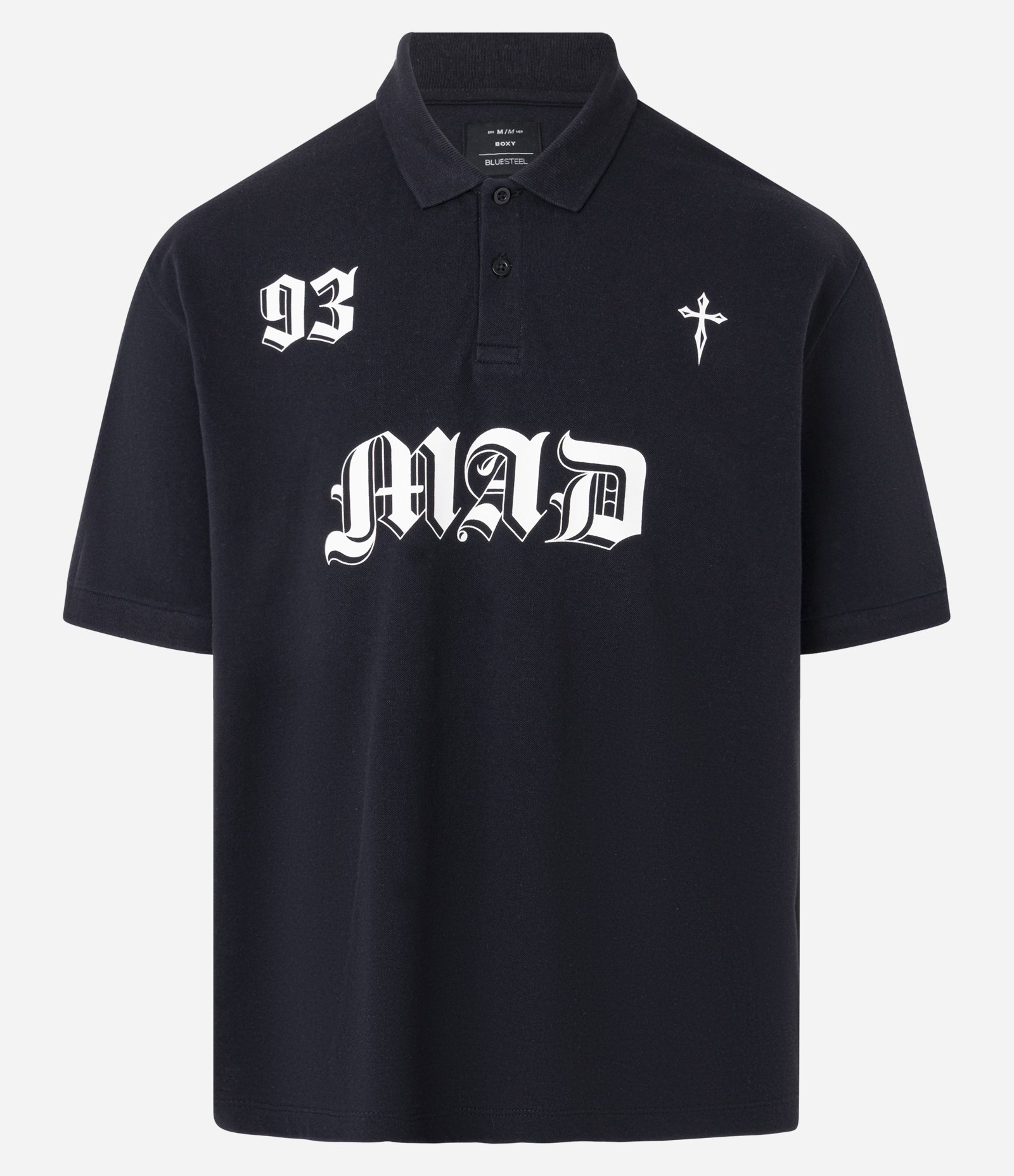 Camiseta Boxy em Algodão com Gola Polo Lettering 93 Mad Preto 6
